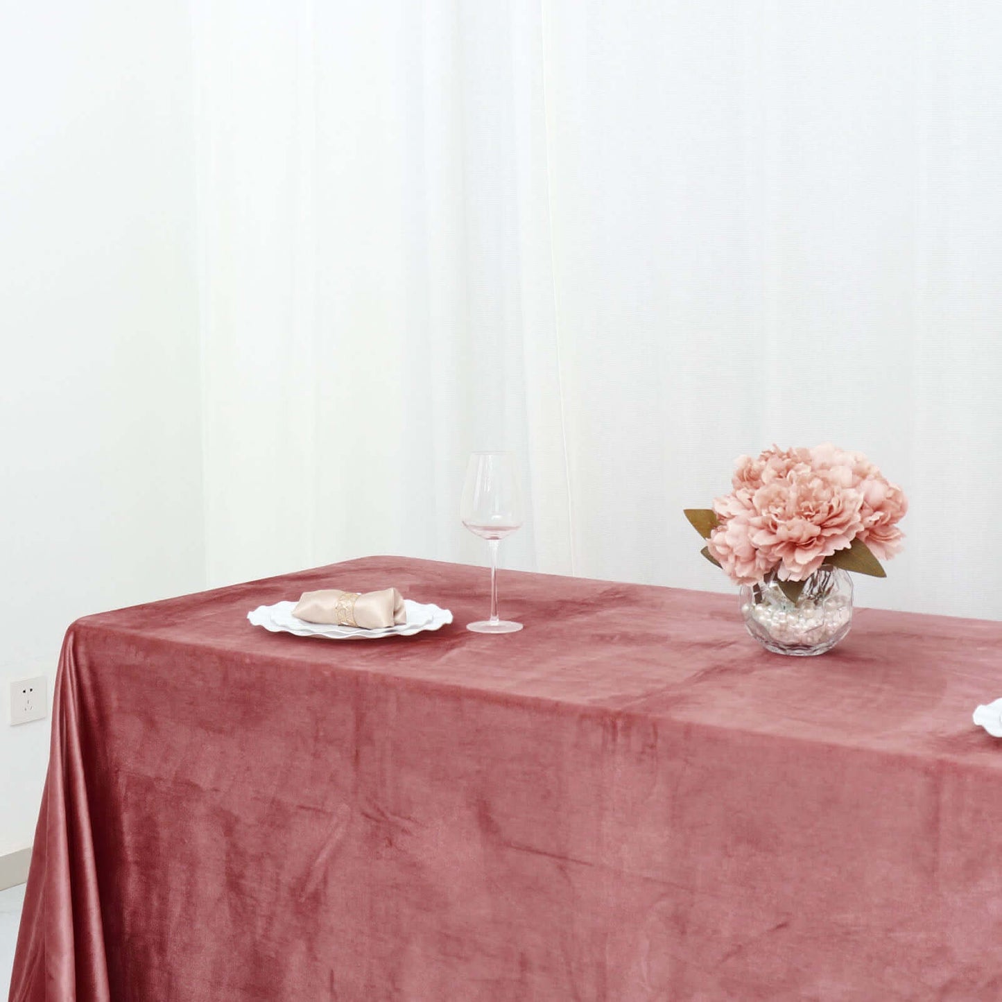 Premium Velvet 90"x156" Rectangle Tablecloth Dusty Rose - Reusable Soft & Seamless Table Cover
