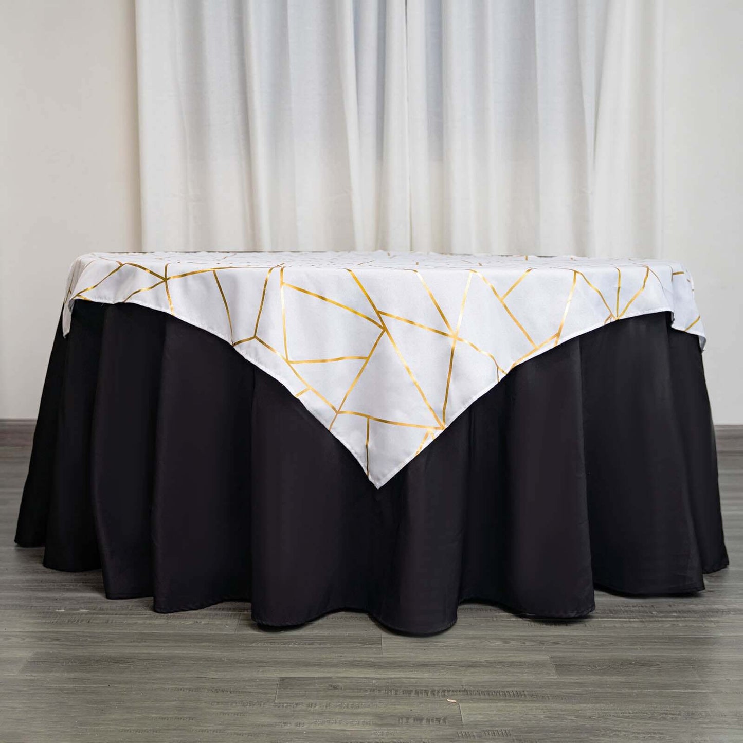 Polyester 54"x54" Square Tablecloth White with Gold Foil Geometric Pattern - Wrinkle-Resistant & Durable for Stylish Settings