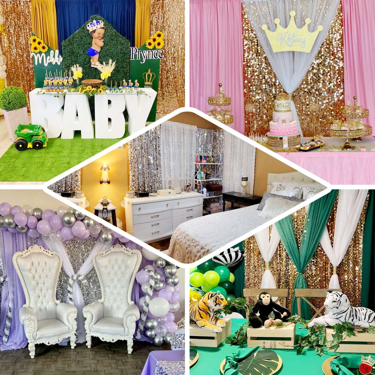 8ftx8ft Pink Big Payette Sequin Event Curtain Drapes, Backdrop Event Panel