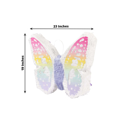 Expandable White Lilac Paper Butterfly Pinata Hanging Decor with Pastel Colored Wings Fairy Themed Birthday Party