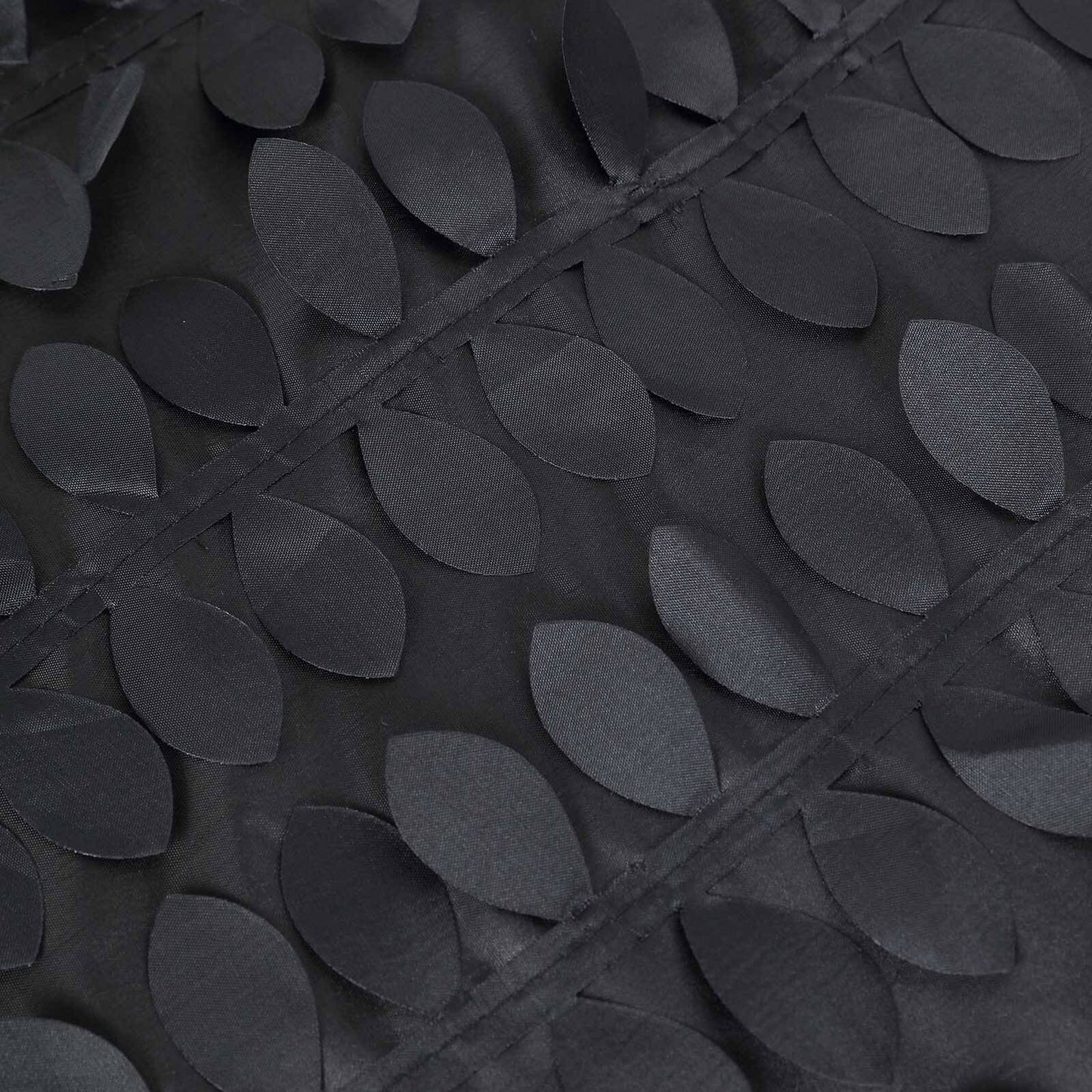 Taffeta 120" Round Tablecloth Black | 3D Leaf Petal Design Seamless Table Cover