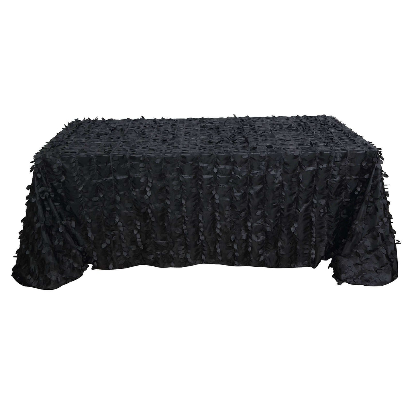 Taffeta 90"x156" Rectangle Tablecloth Black | 3D Leaf Petal Design Seamless Table Cover