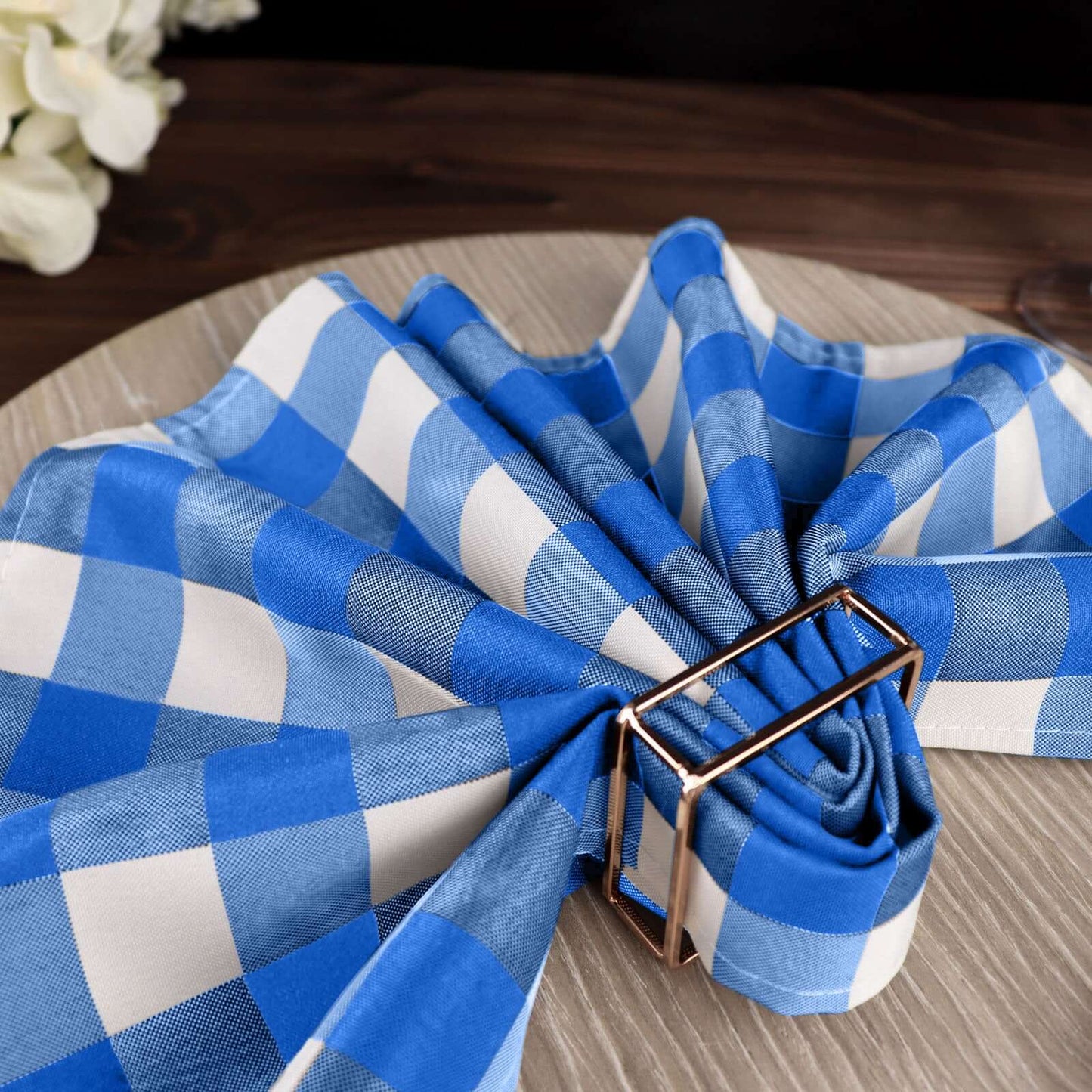 5 Pack Polyester 15"x15" Napkins Blue/White Buffalo Plaid Gingham Style Cloth Napkins