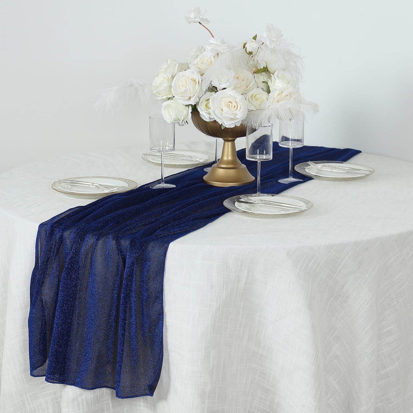Glitter Gauze 27"x120" Table Runner Royal Blue - Sparkling Reusable Sheer Table Linen