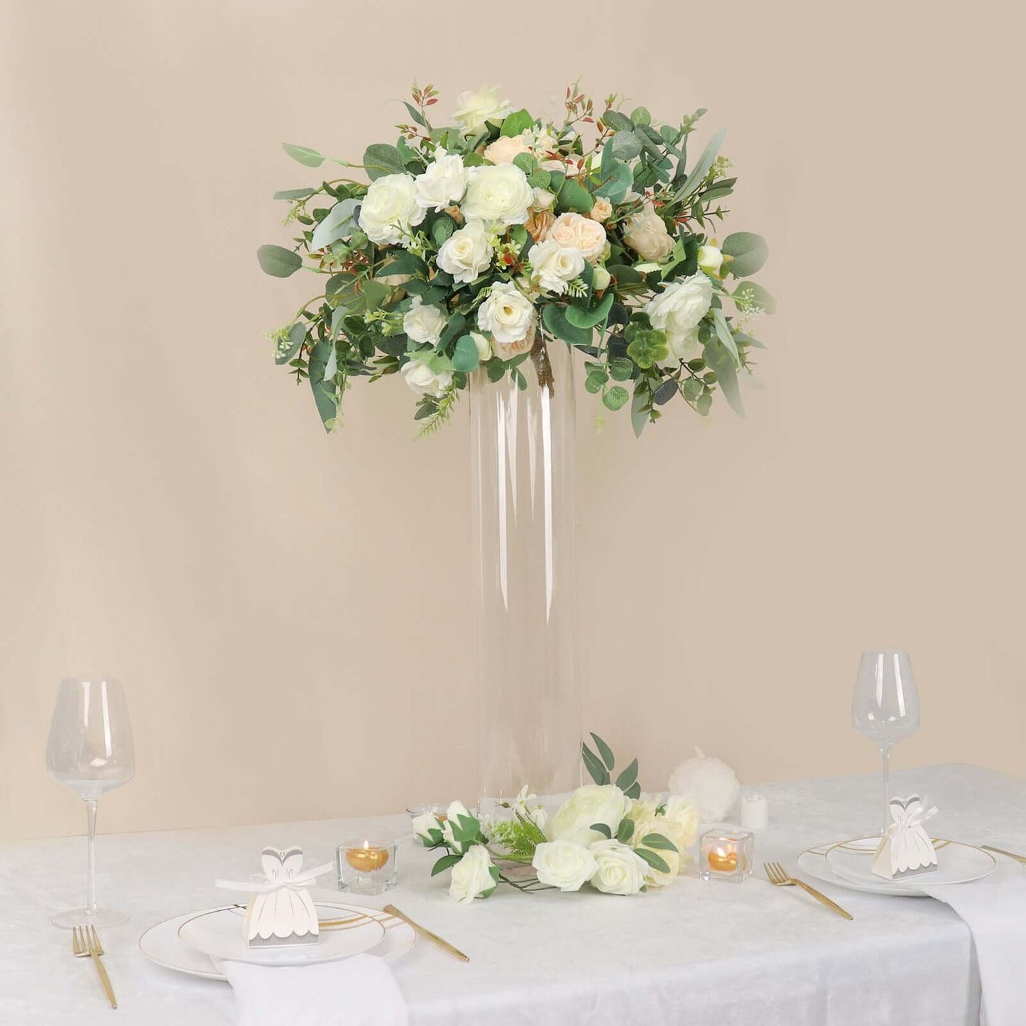 2-Pack Glass Flower Vases Cylinder Design Heavy Duty Clear - Stylish Centerpieces for Weddings 28"