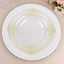 10-Pack Plastic 8" Round Dessert Plates in Clear with Gold Leaf Embossed Rim - Disposable Vintage Baroque Style Salad Plates