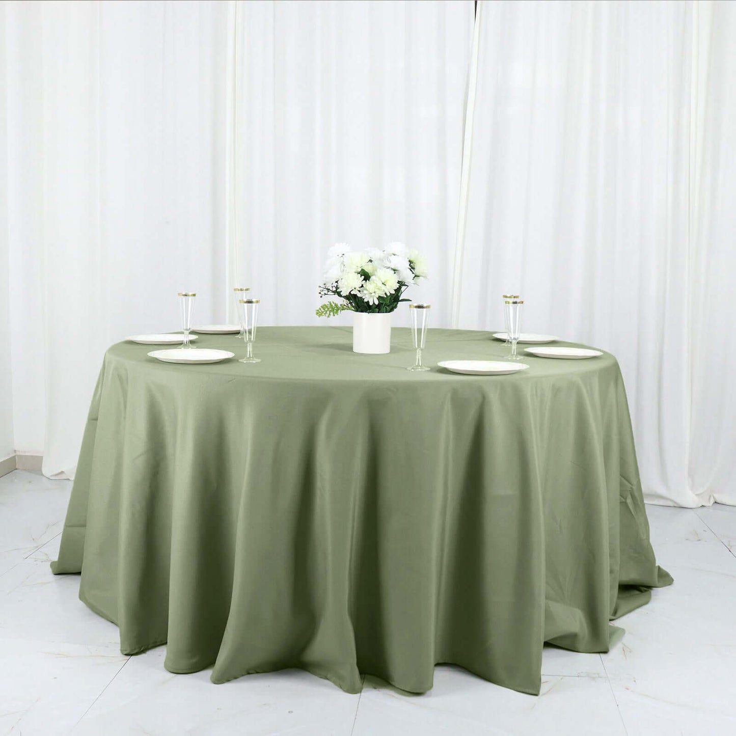 Polyester 132" Round Tablecloth Dusty Sage Green - Seamless Chic Table Cover