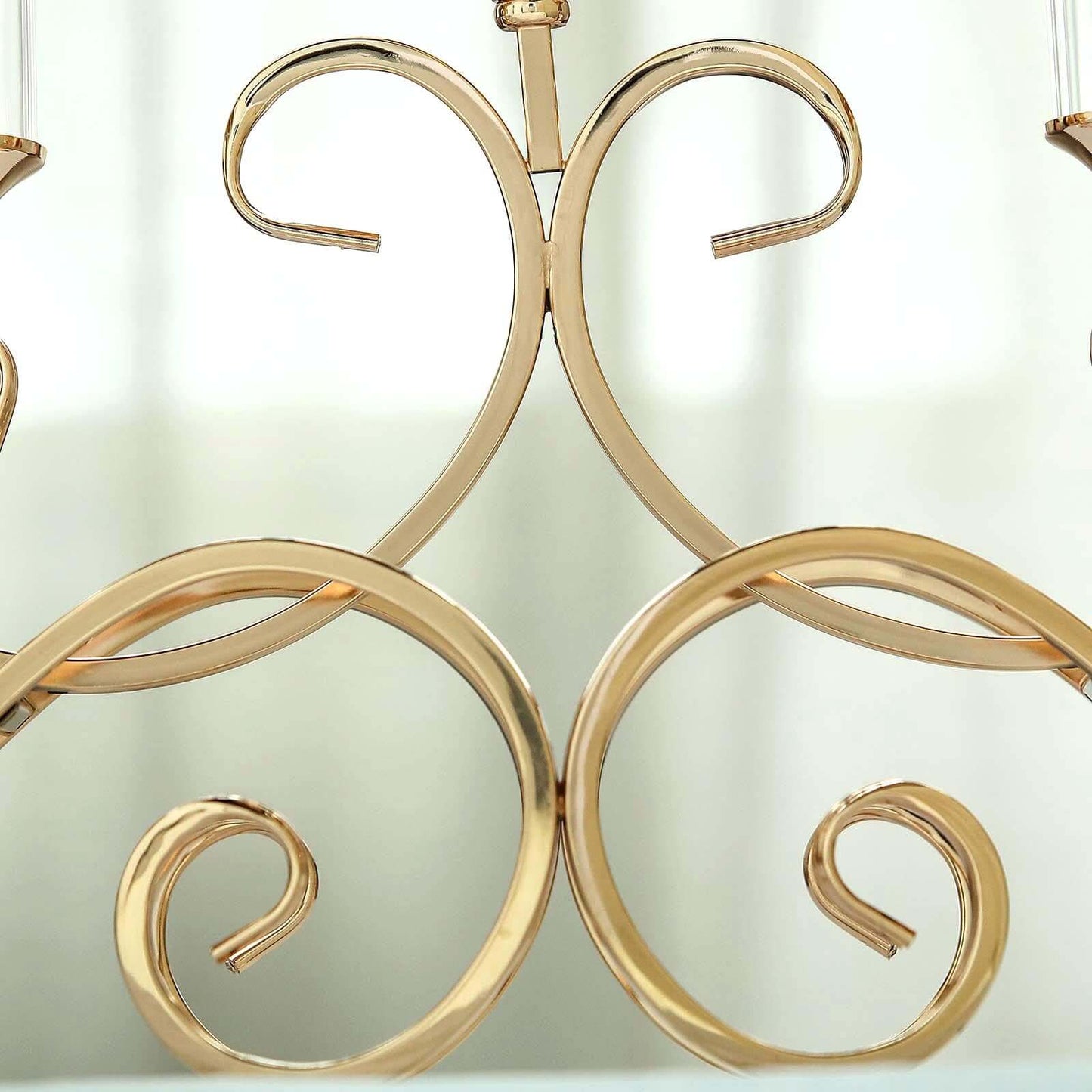 5-Arm Metal Table Candelabra Antique Gold Crown Top Design - Stylish Horizontal Table Centerpiece with Glass Votive Holders 18"