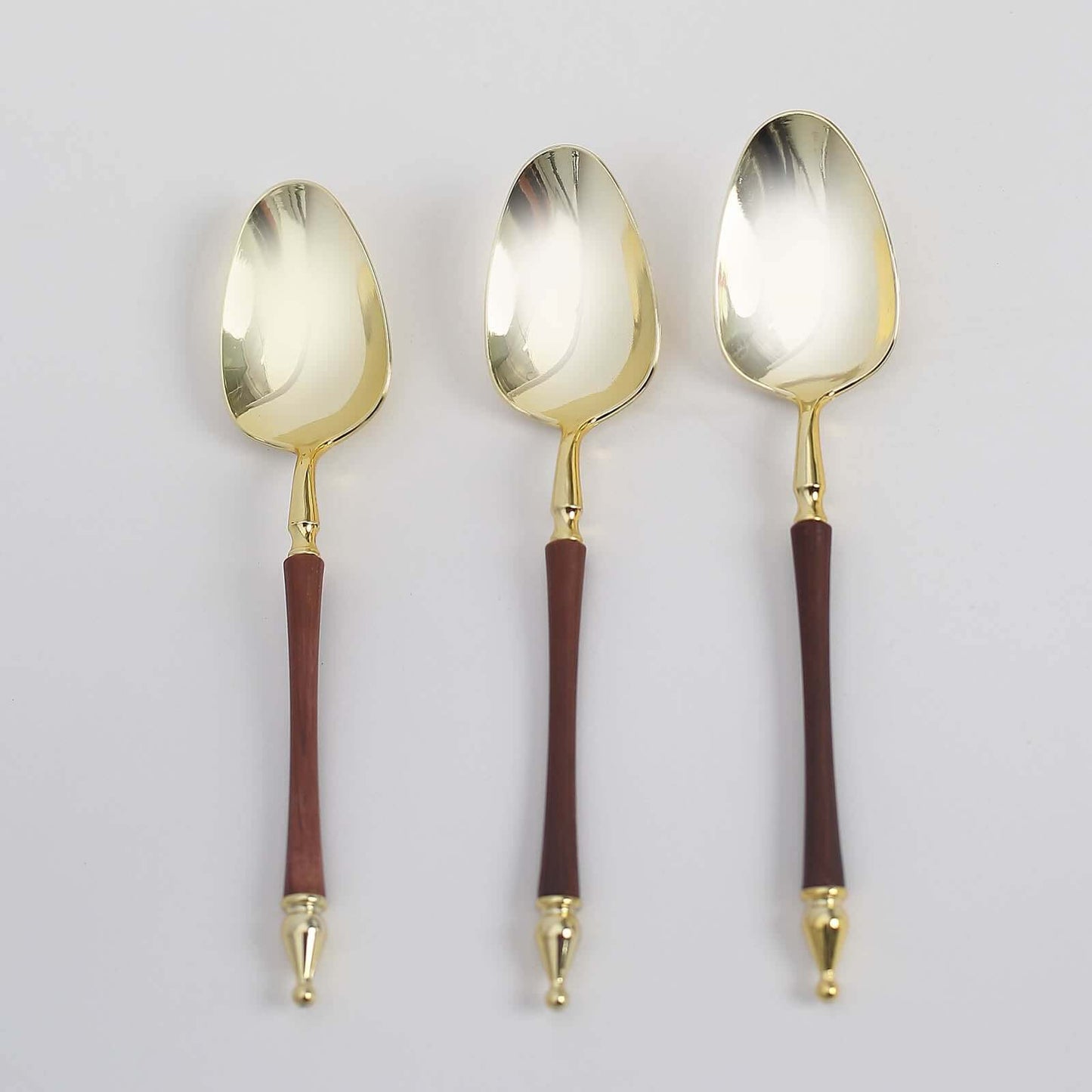 24-Pack Plastic Dessert Spoons with Roman Column Handle Gold/Brown - European Style Disposable Utensils 6"