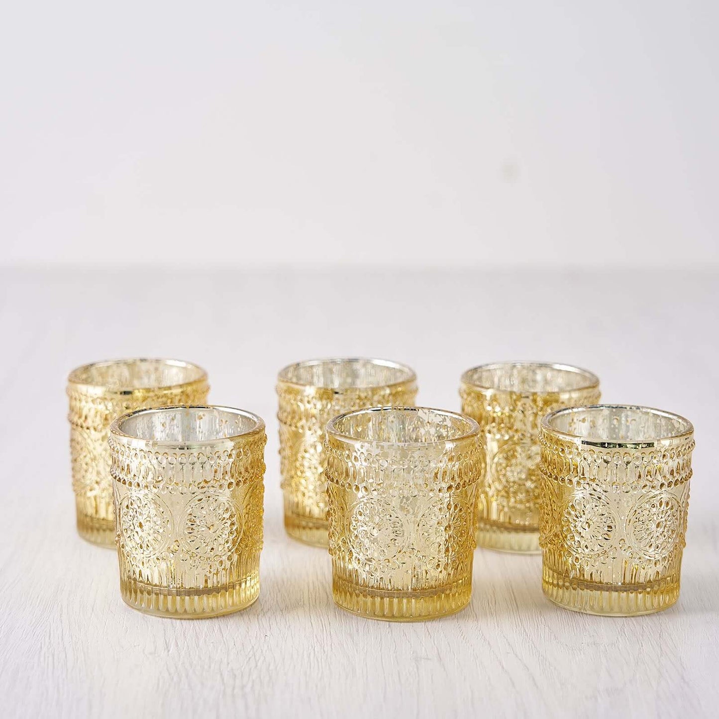 6-Pack Gold Glass Votive Tealight Holders - Stylish Primrose Design for Weddings & DÃ©cor