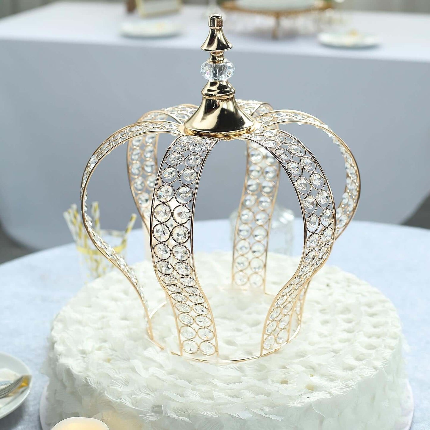 Crystal-Bead Royal Crown Cake Topper Metallic Gold - Themed Baby Showers Cakes & Event Centerpieces 16"