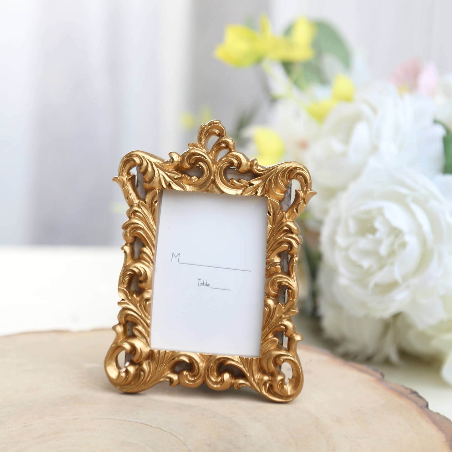 4-Pack Picture Frames Gold Resin Vintage Ornate Design Rectangle - Mini Photo Frame Wedding Place Card Holders & Party Favors 4"x3"