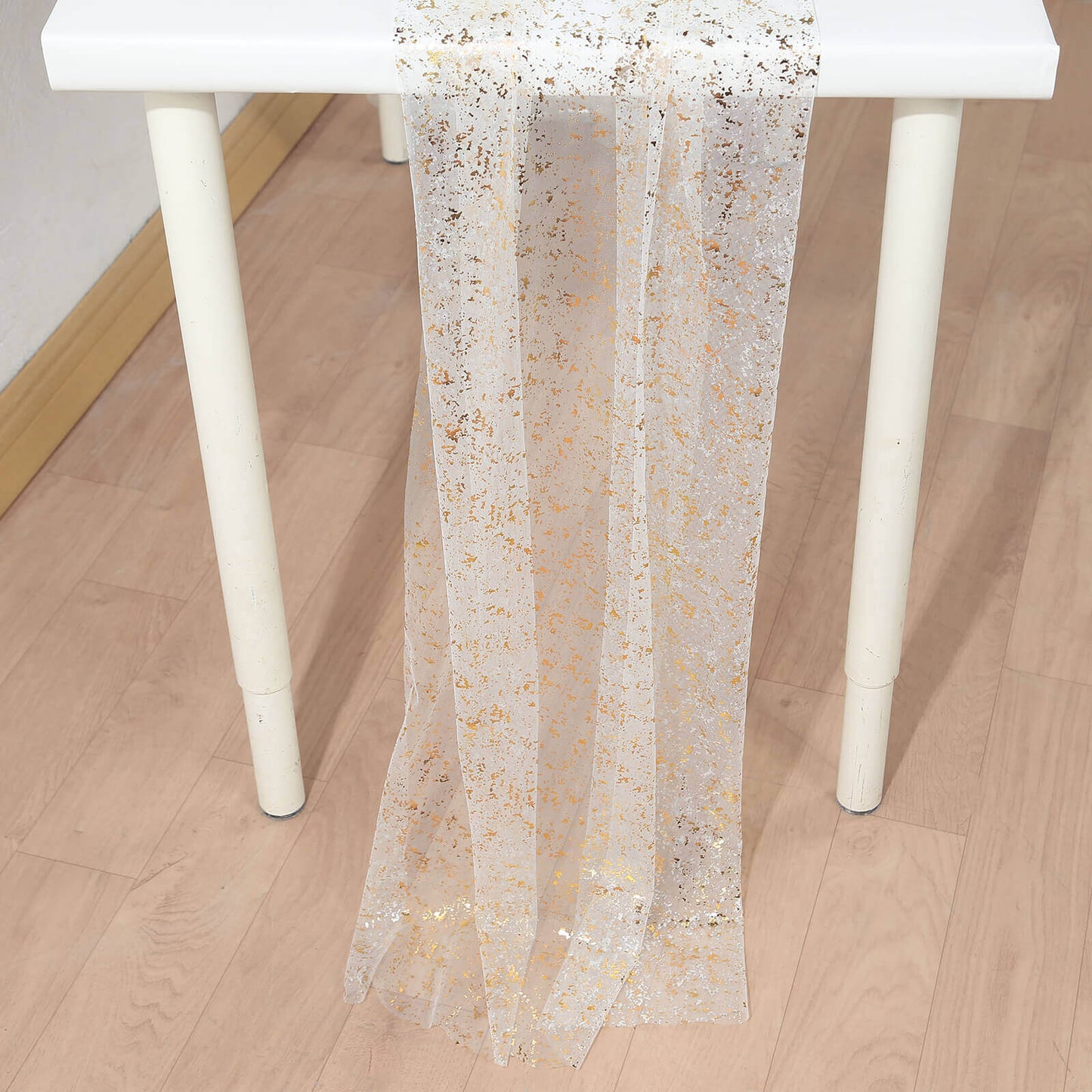 Sheer Chiffon 10ft Table Runner Metallic Gold Glittered Design - Sparkling Table Decor