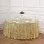 Tulle 120" Round Tablecloth Gold - Seamless Sequin Leaf Embroidered Design for Sophisticated Occasions
