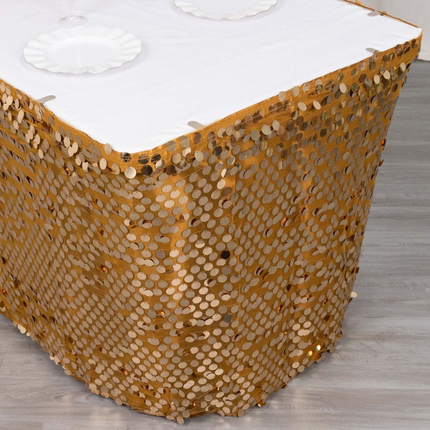 Payette Sequin 21ft Table Skirt Gold - Dual Layered Satin for Shimmering Event DÃ©cor