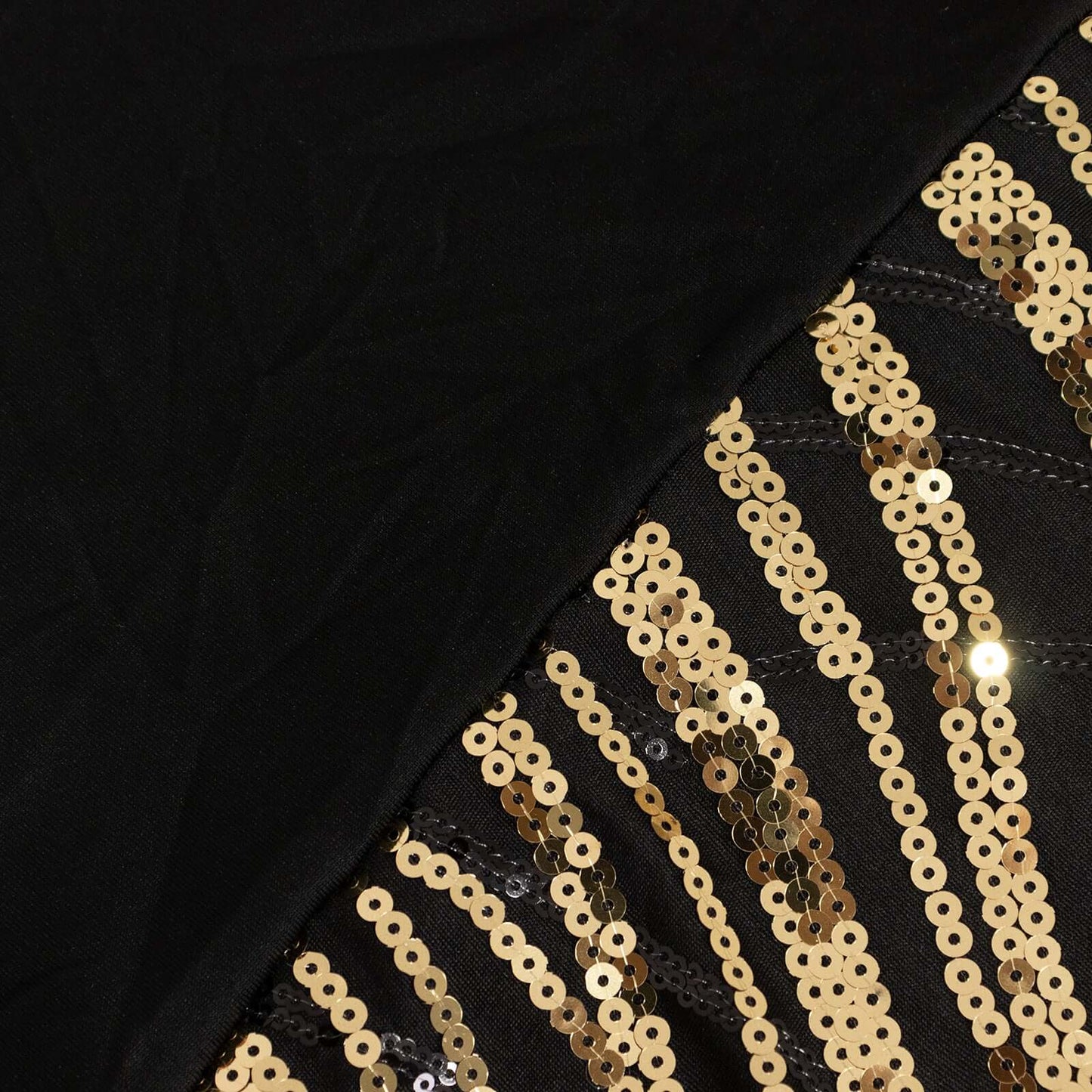 Sequin Stretch Spandex 72"x30" Rectangle Tablecloth Black/Gold Wave Embroidered Design Four-Way Stretch Shimmering Table Cover for Luxe Event Decor