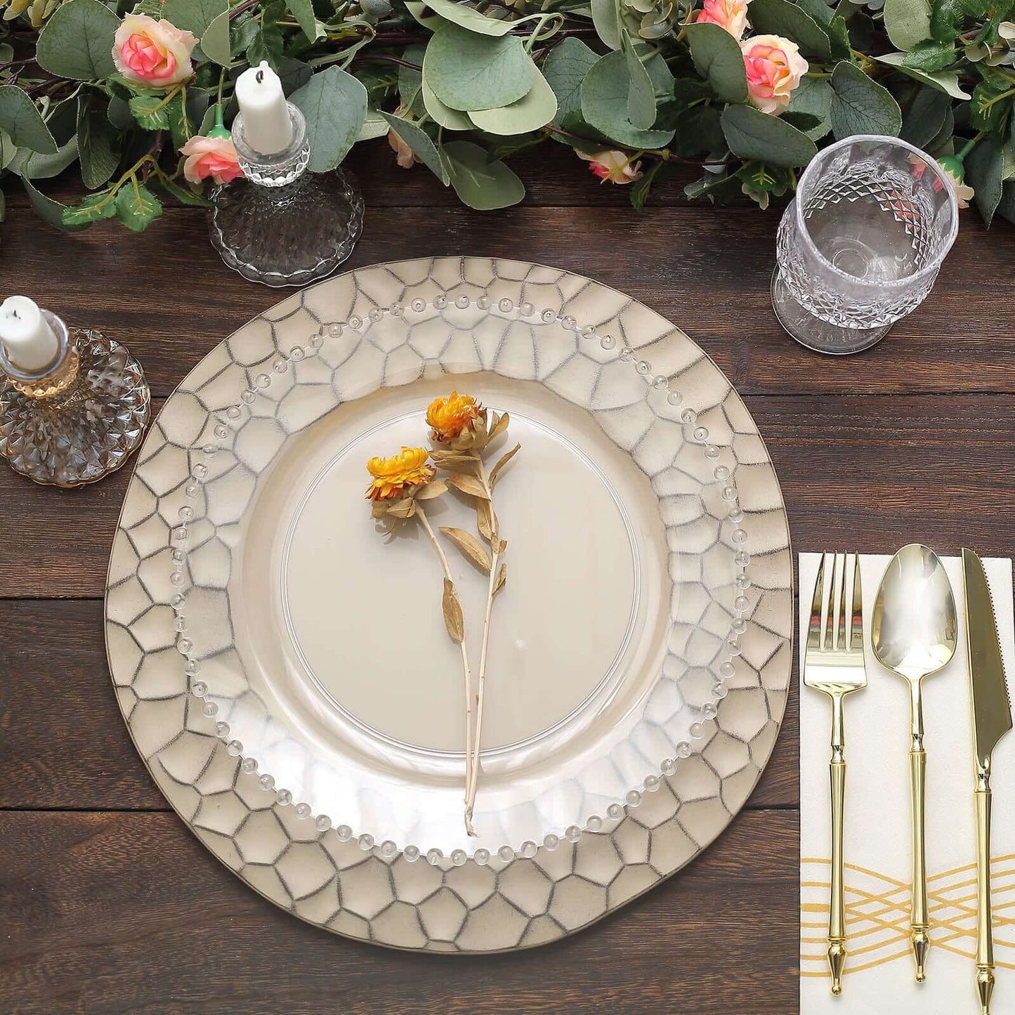 6-Pack Round Charger Plates 13" in Taupe with Hammered Rim, Matte Finish Modern Dinner Charger Tableware