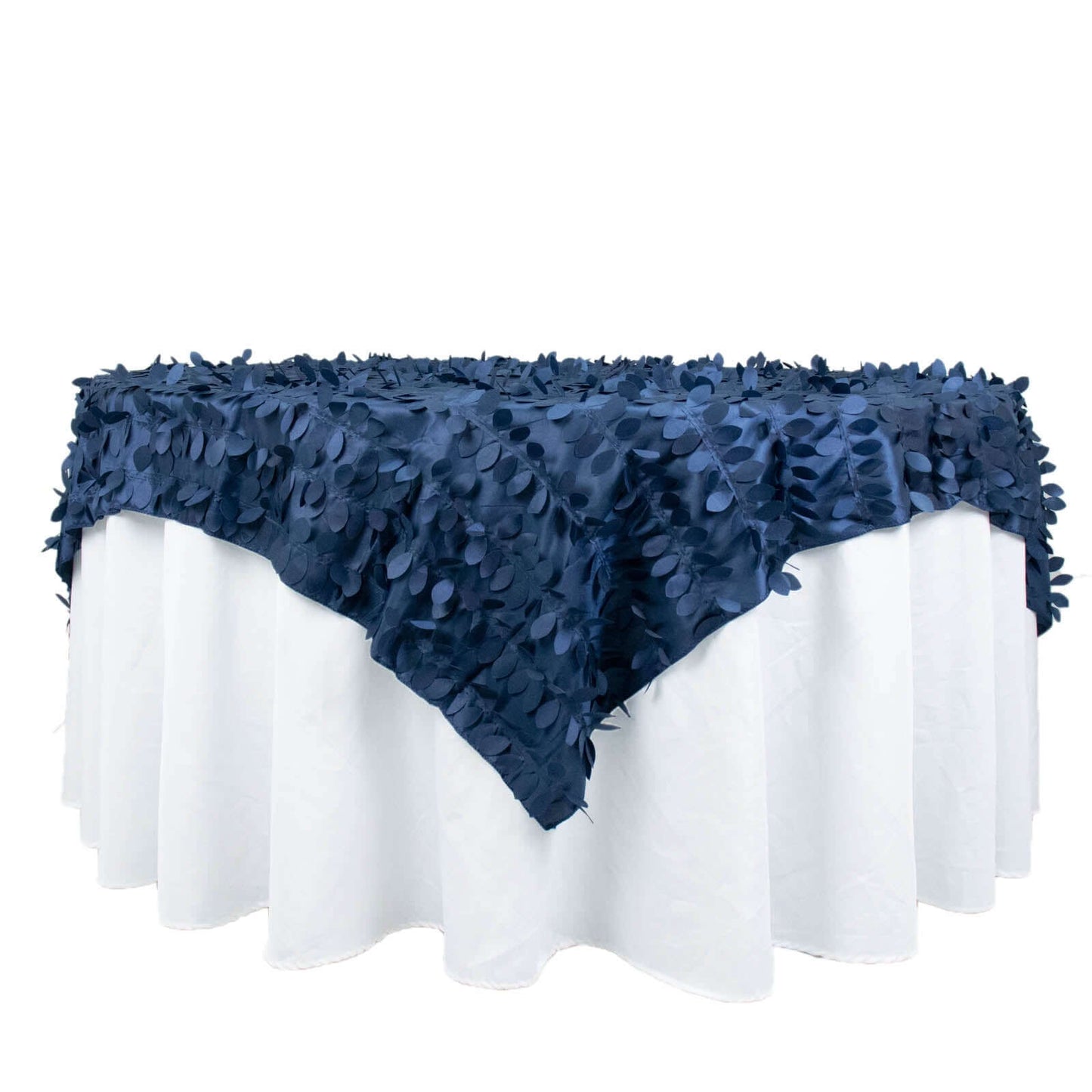 Taffeta 72"x72" Table Overlay Square Tablecloth Navy Blue - 3D Leaf Petal Table Cover
