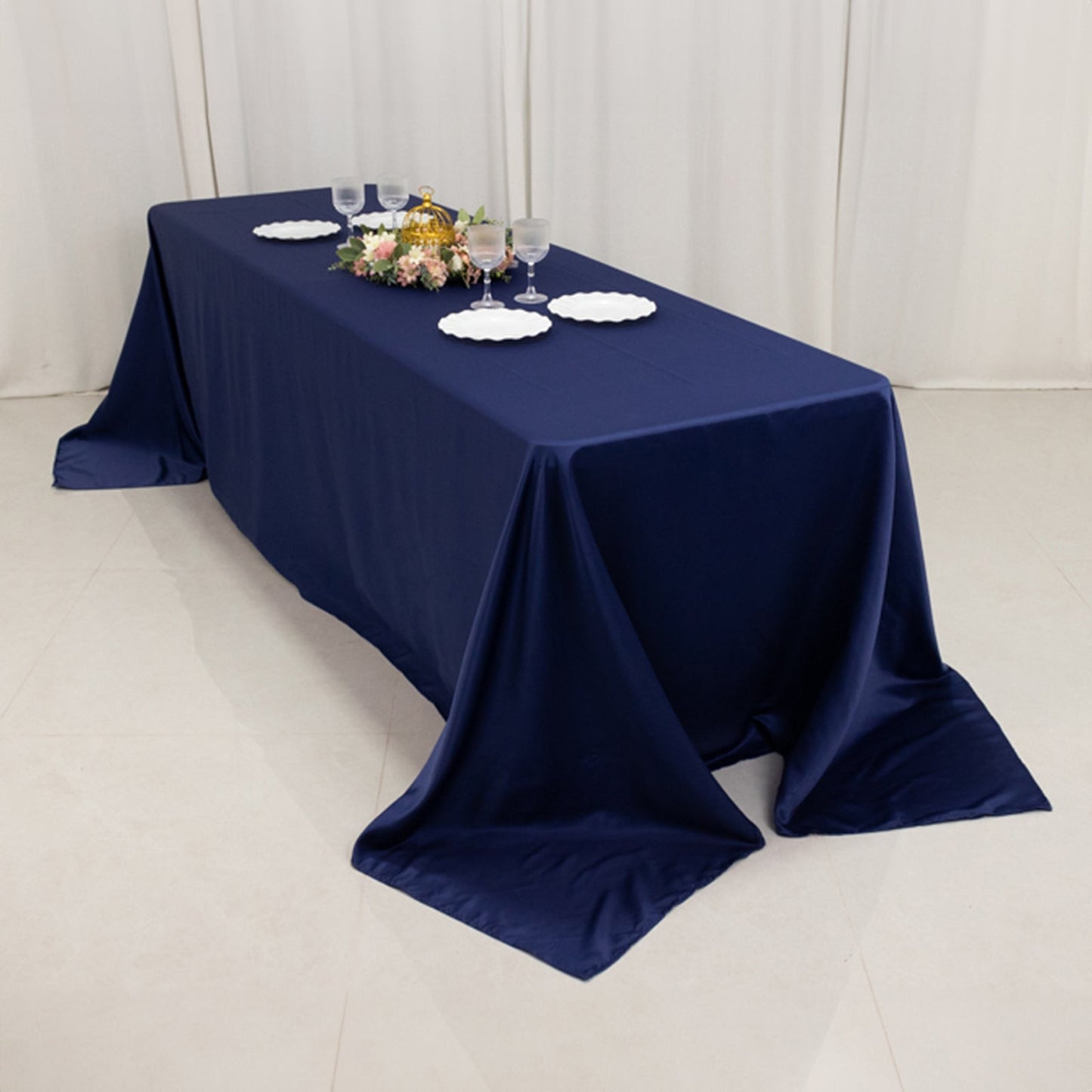 Lamour Satin 90"x156" Rectangle Tablecloth Navy Blue - Luxurious, Soft Seamless Table Cover