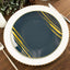 10-Pack Plastic 10" Round Dinner Plates in Navy Blue with Gold Brush Stroked Print - Disposable Party Dinnerware