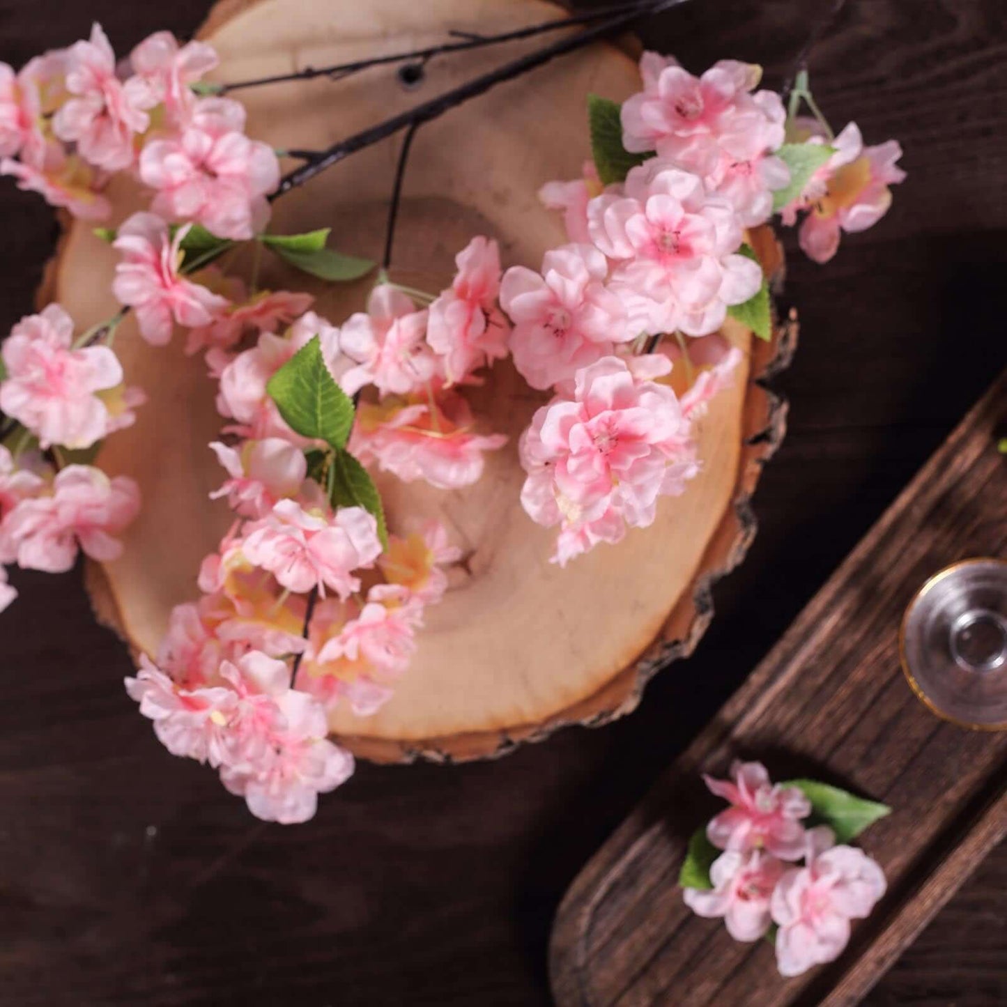 4 Bushes 40" Tall Pink Artificial Silk Cherry Blossom Flowers, Branches