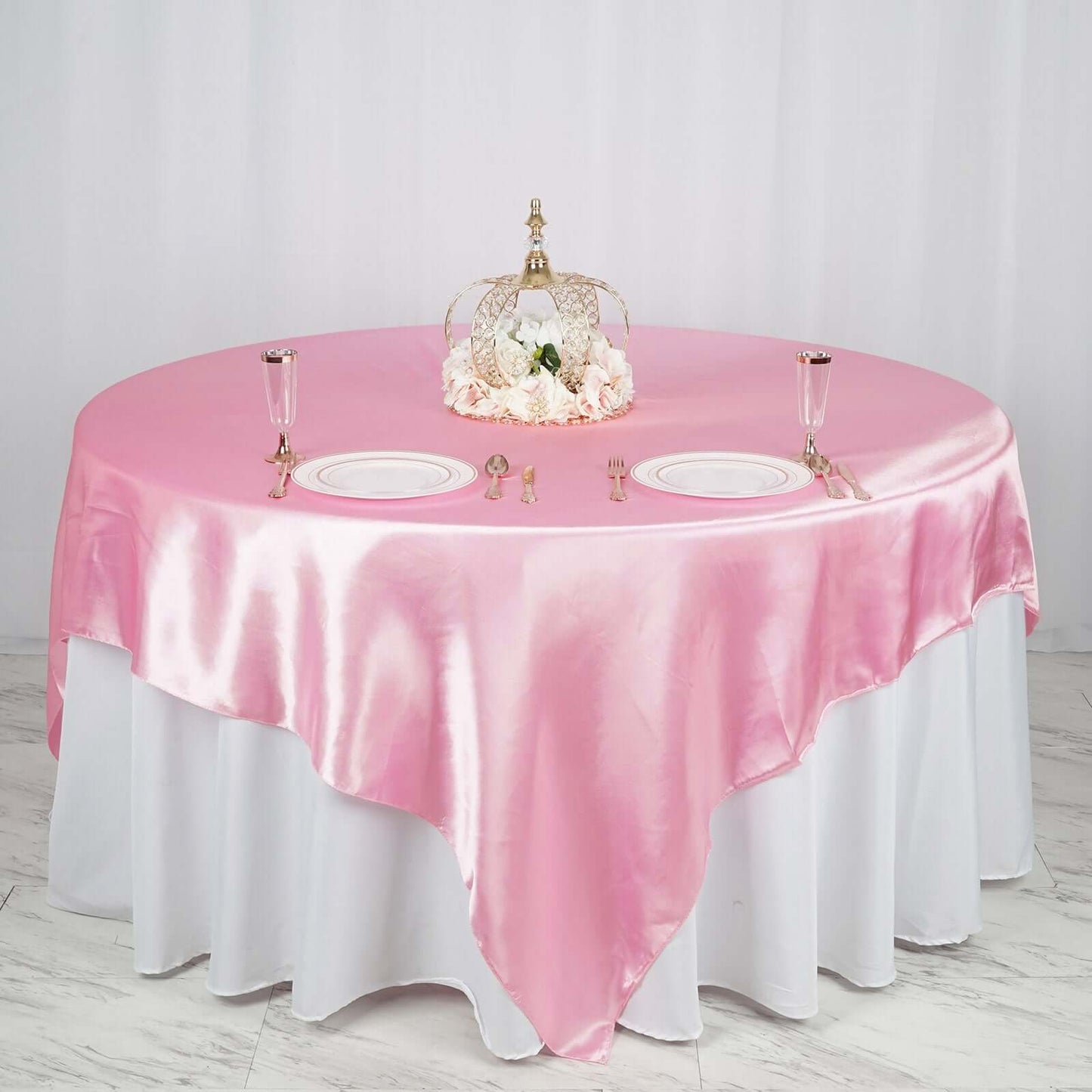 Satin 90"x90" Table Overlay Square Tablecloth Pink - Smooth Finish Table Topper