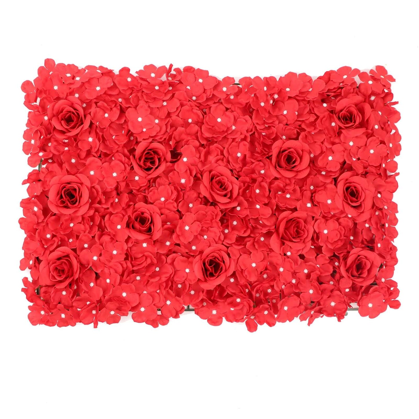 11 Sq ft. Red 3D Silk Rose and Hydrangea Flower Wall Mat Backdrop - 4 Artificial Panels