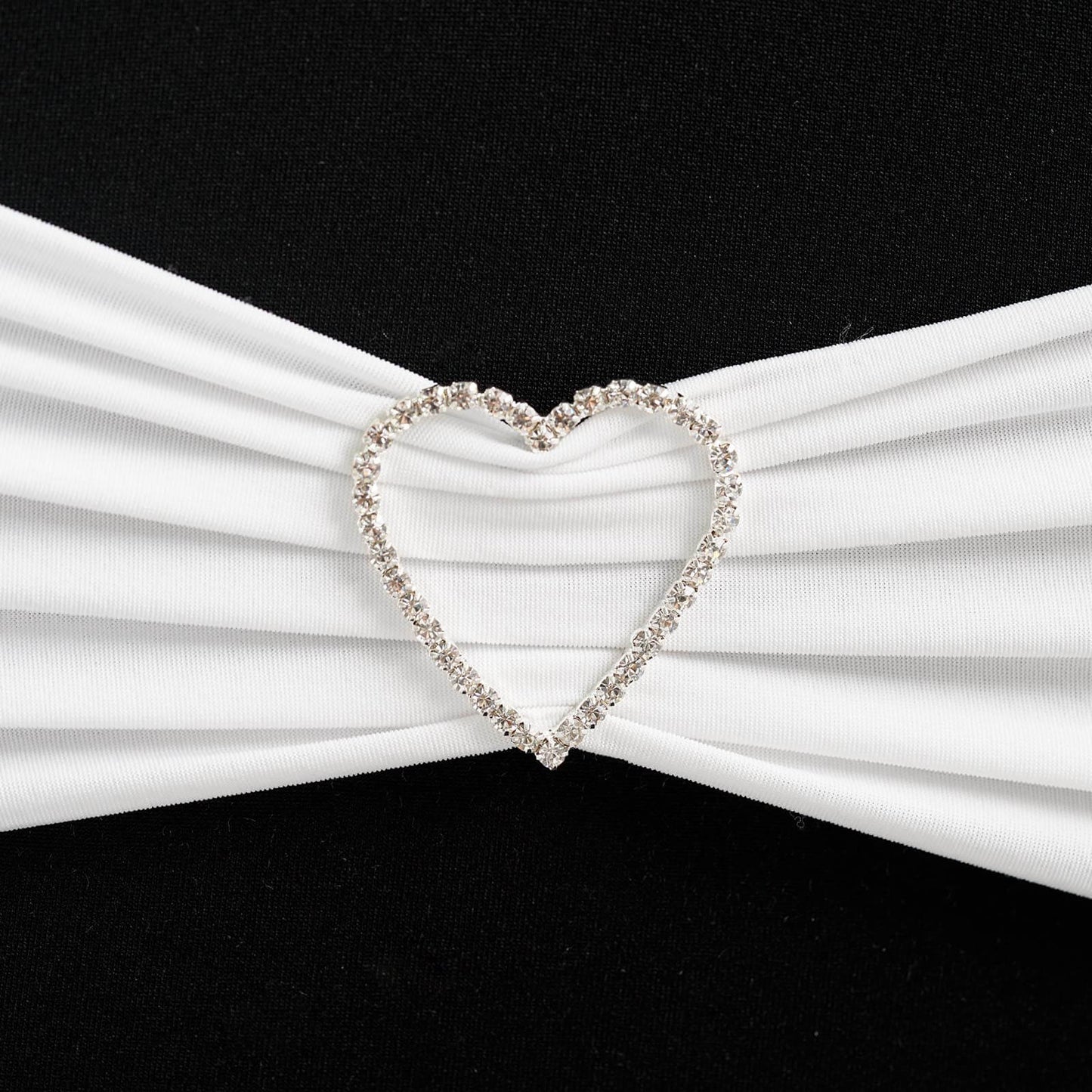 Rhinestone Chair Sash Band Buckle Silver 2" Heart Metal - Glittering Diamond Accent