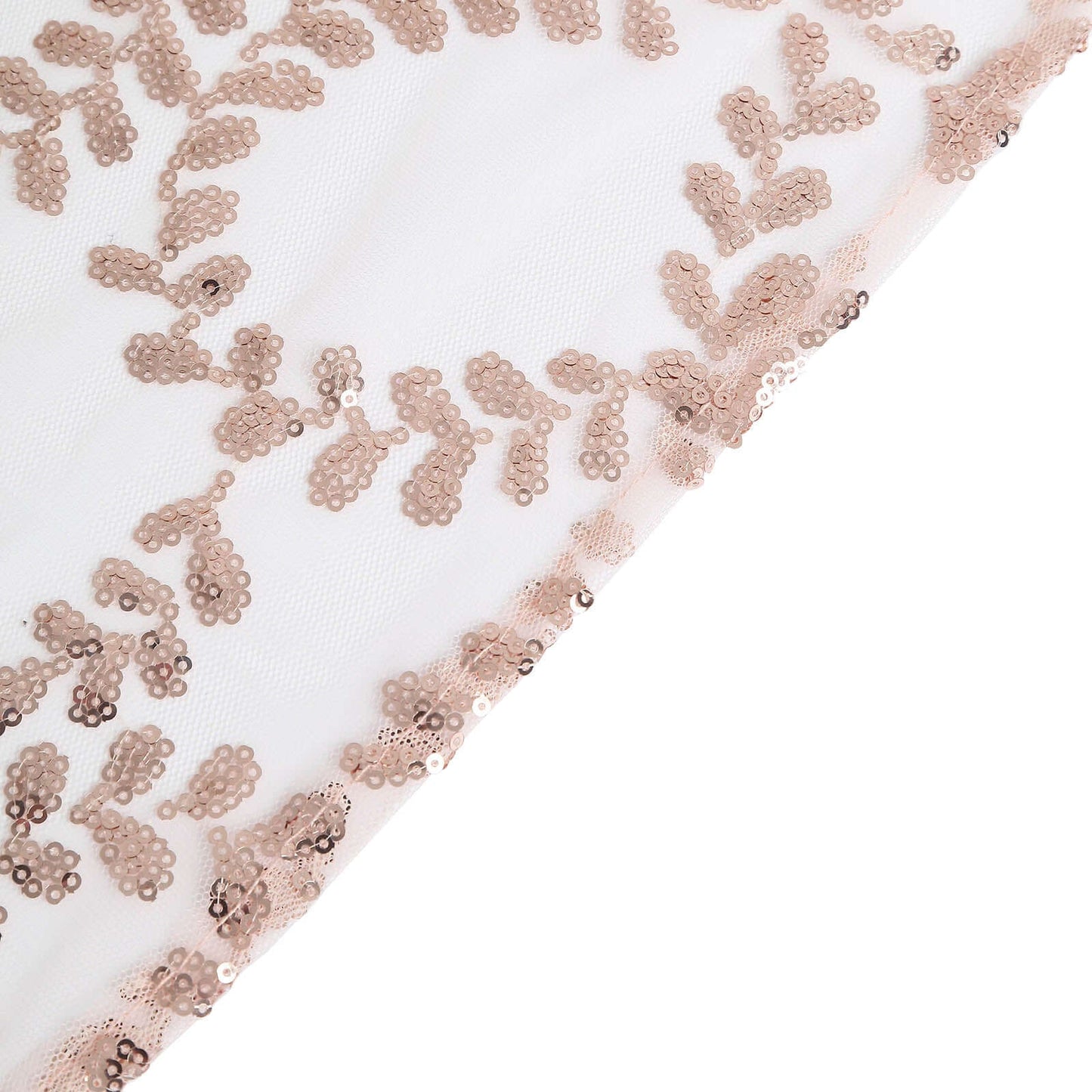 Mesh 12"x108" Table Runner Rose Gold - Leaf Vine Embroidery
