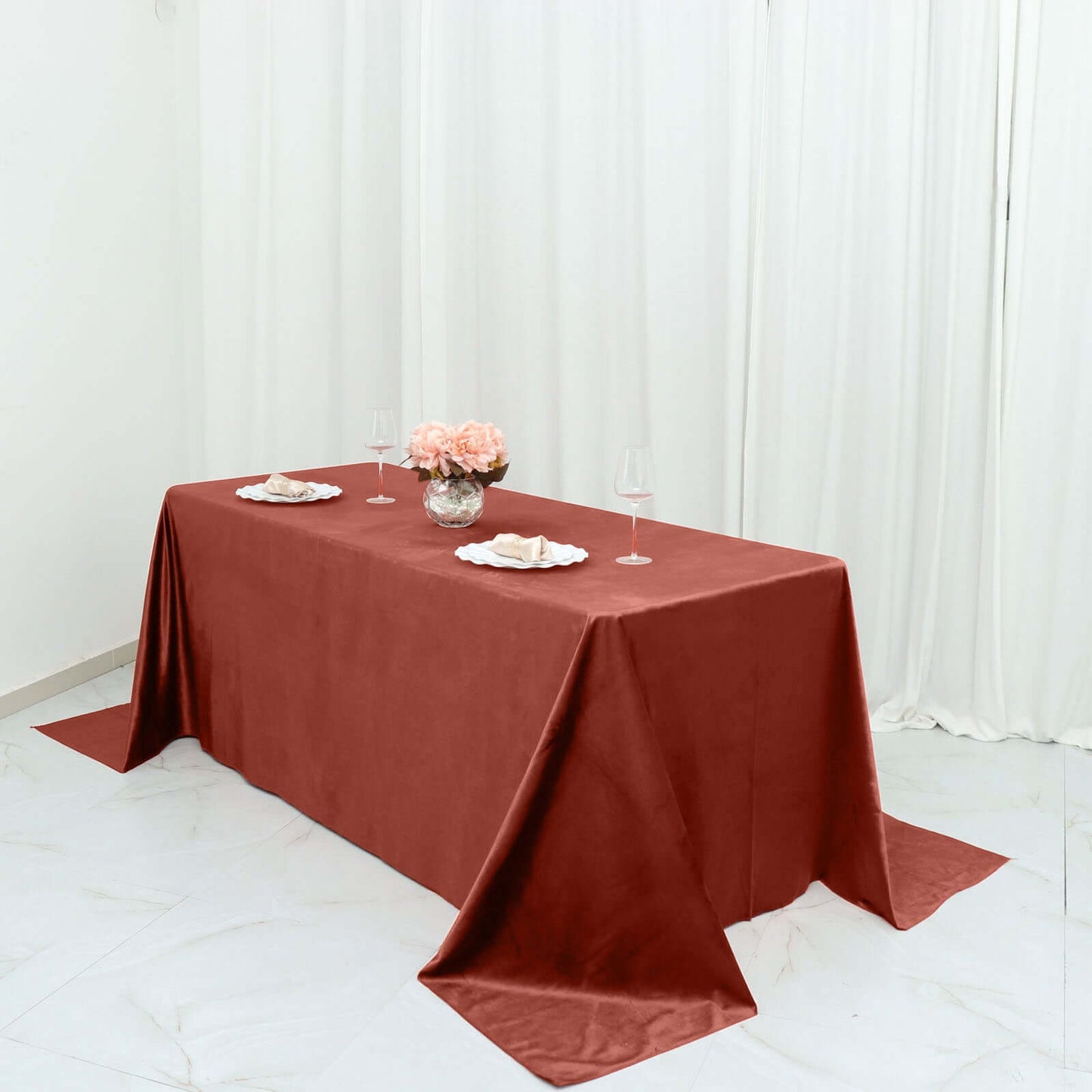 Premium Velvet 90"x132" Rectangle Tablecloth Terracotta (Rust) - Reusable Soft & Seamless Table Cover