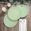 10-Pack Plastic 8" Round Dessert Plates in Sage Green with Gold Rim - Glossy Disposable Appetizer Salad Plates