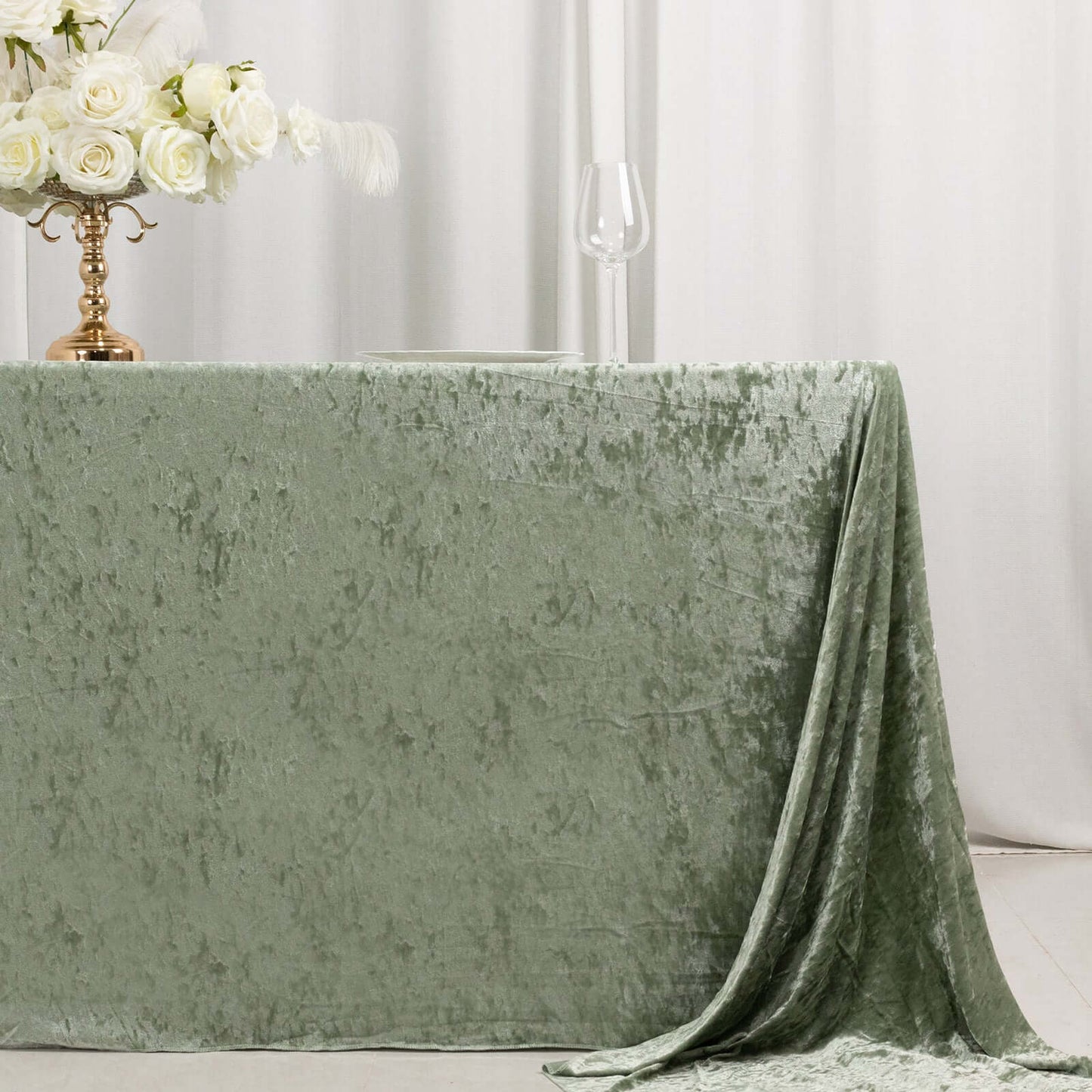 Premium Crushed Velvet 90"x156" Rectangle Tablecloth Sage Green - Reusable Soft Seamless Table Cover