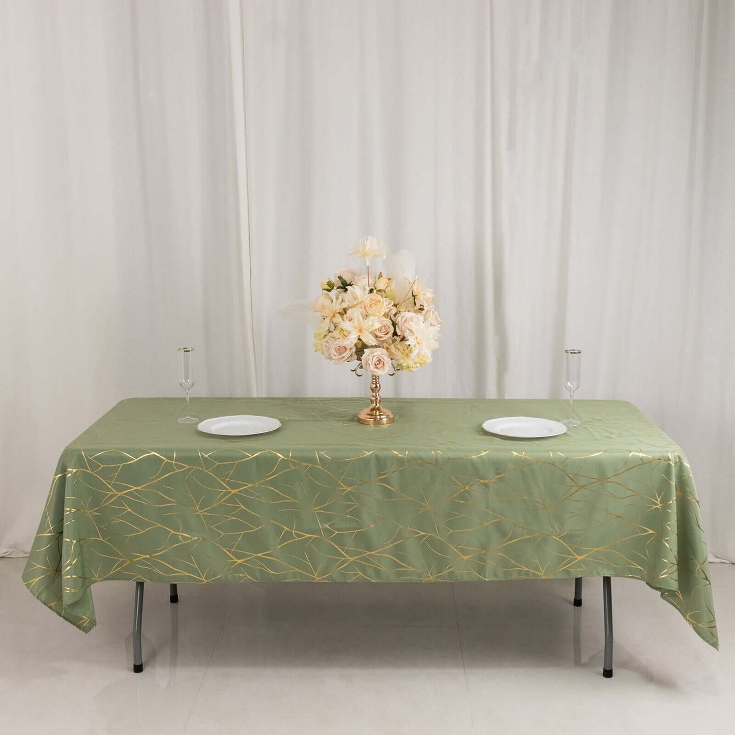 Polyester 60"x102" Rectangle Tablecloth Dusty Sage Green with Gold Foil Tree Branch Pattern - Wrinkle-Resistant & Durable Table Cover