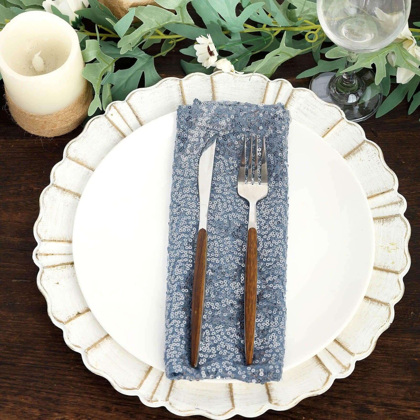 Sequin 20"x20" Napkin Dusty Blue - Shimmering Dinner Napkin