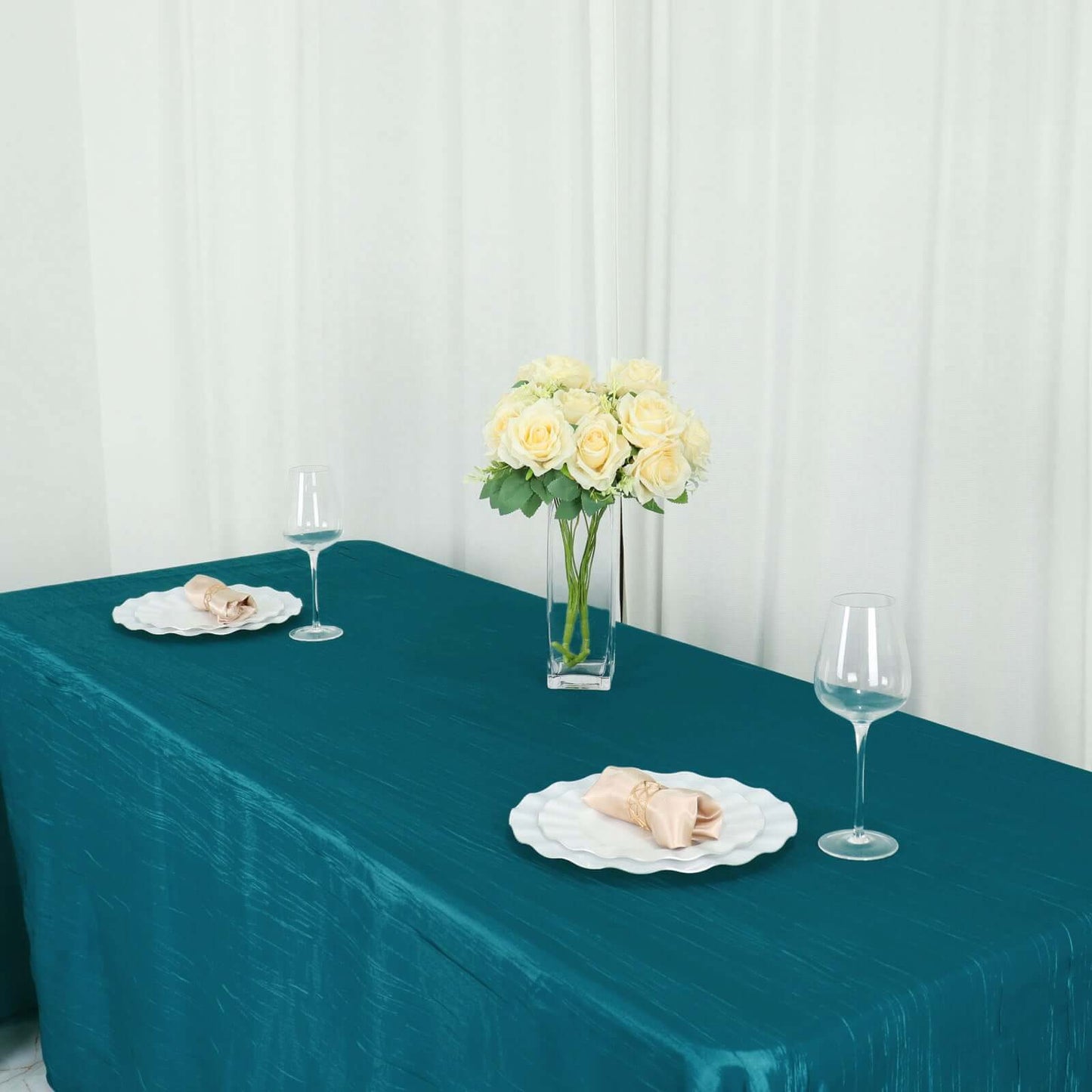 Taffeta 90"x132" Rectangle Tablecloth Teal - Seamless Accordion Crinkle Table Cover