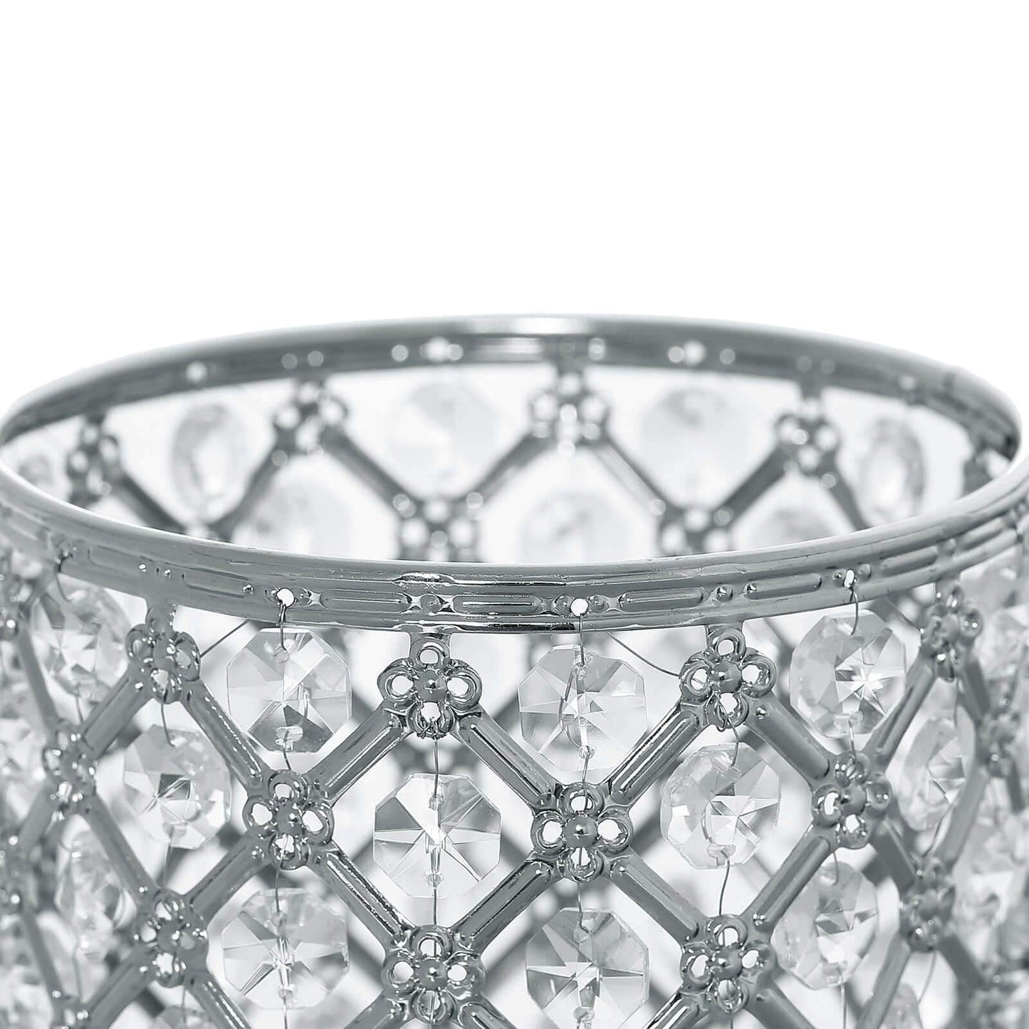 2-Pack Metal Crystal Beaded Pillar Holders Metallic Silver - Versatile Stem Vase Set for Decor 9"