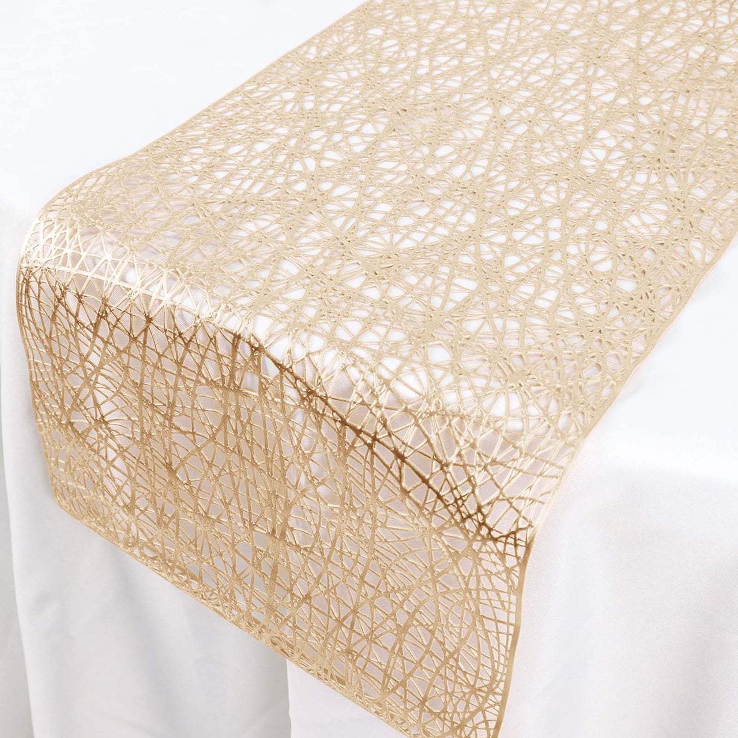Plastic Woven Vinyl 13"x6ft Table Runner Metallic Gold - Non-Slip & Reversible Tabletop Decor