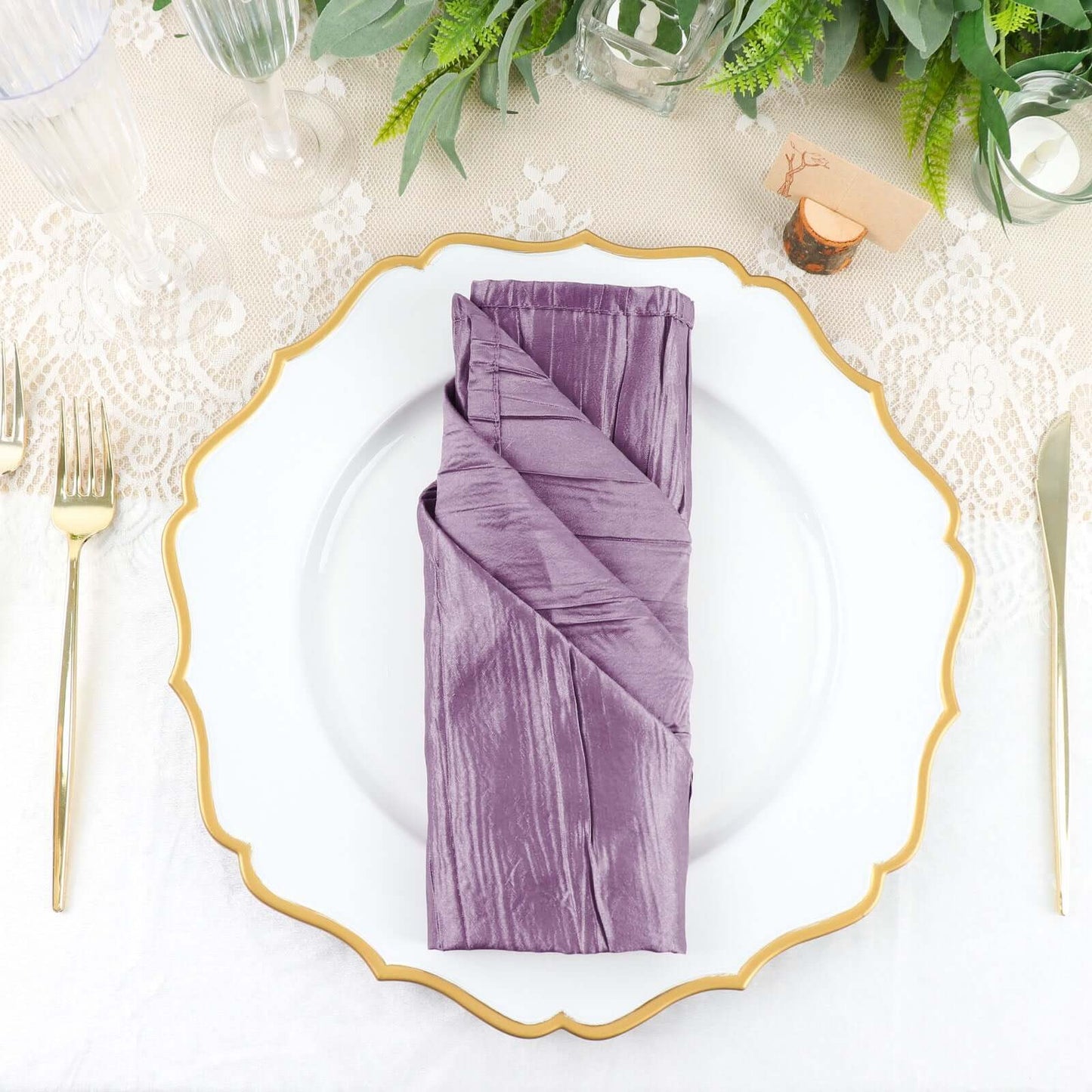 5 Pack Taffeta 20"x20" Napkins Violet Amethyst - Accordion Crinkle Dinner Napkins