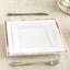 10-Pack Plastic Dinner Plates White Square with Rose Gold Trim - Lightweight Disposable Plates for Events 10"