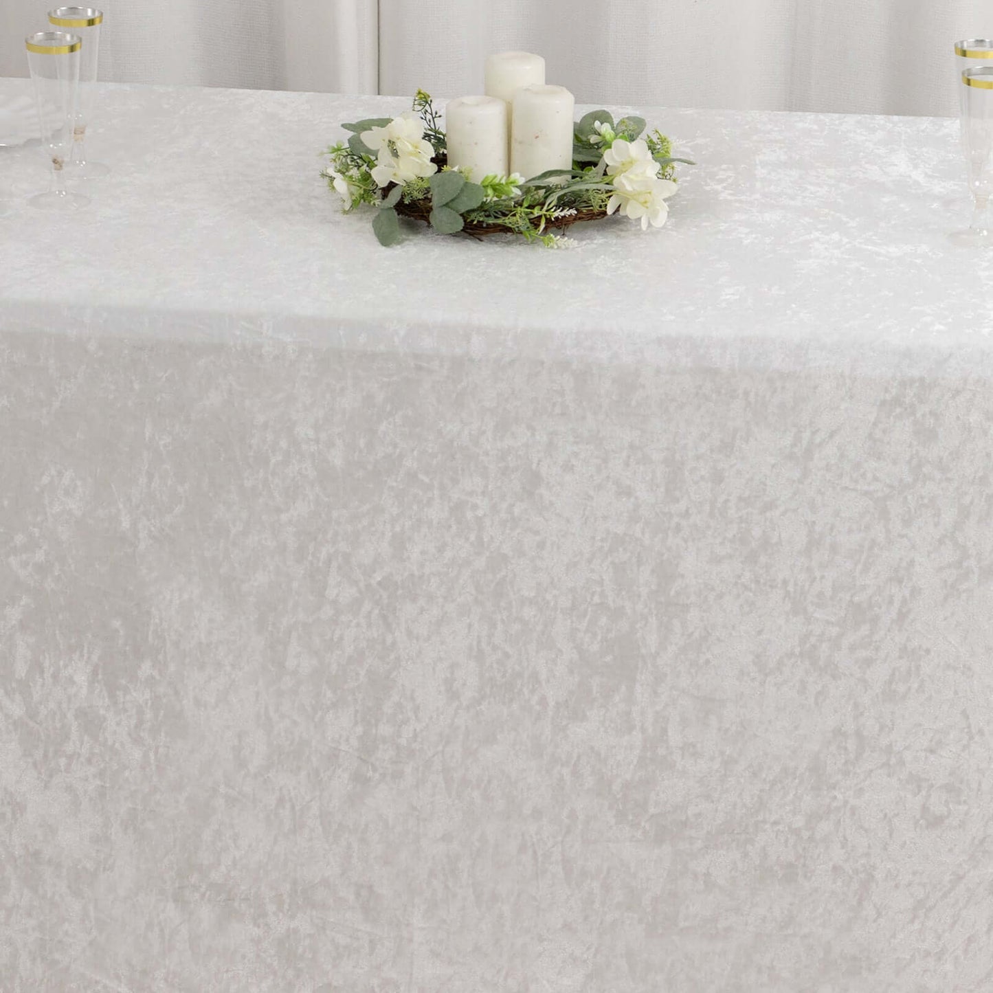 Premium Crushed Velvet 90"x156" Rectangle Tablecloth White - Reusable Soft & Sophisticated Seamless Table Cover