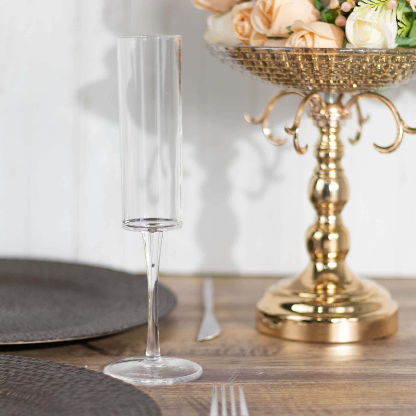 6-Pack Plastic Wine Mimosa Goblets Clear Cylindrical Shape - Reusable Champagne Flute Glasses 9.5" Tall 6oz