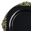 10-Pack Plastic 10" Round Dinner Plates in Black with Gold Leaf Embossed Rim - Disposable Vintage Baroque Style Plates for Luxurious Gatherings & Events