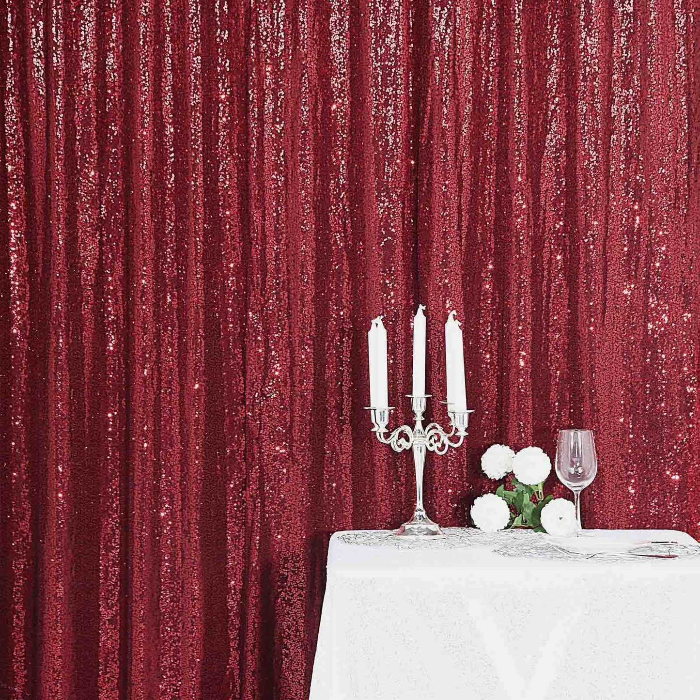 8ftx8ft Burgundy Sequin Event Curtain Drapes, Backdrop Event Panel