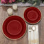 25-Pack Paper 10" Round Dinner Plates in Burgundy Sunray Design with Gold Rim - Disposable Heavy Duty 350GSM Party Plates