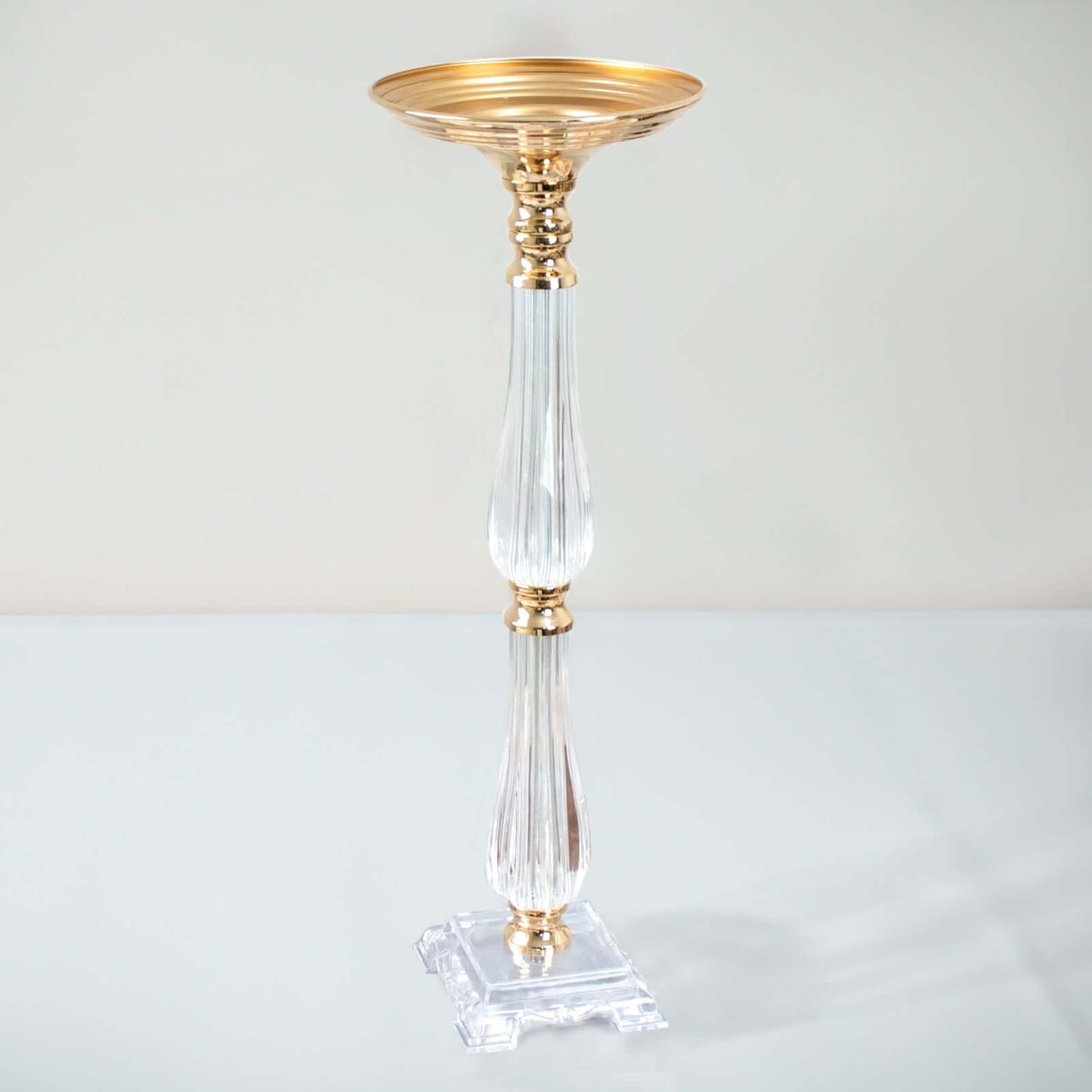 Acrylic Crystal Pillar Candle Stand Gold/Clear - Table Centerpiece and Wedding Flower Bowl Pedestal 24"
