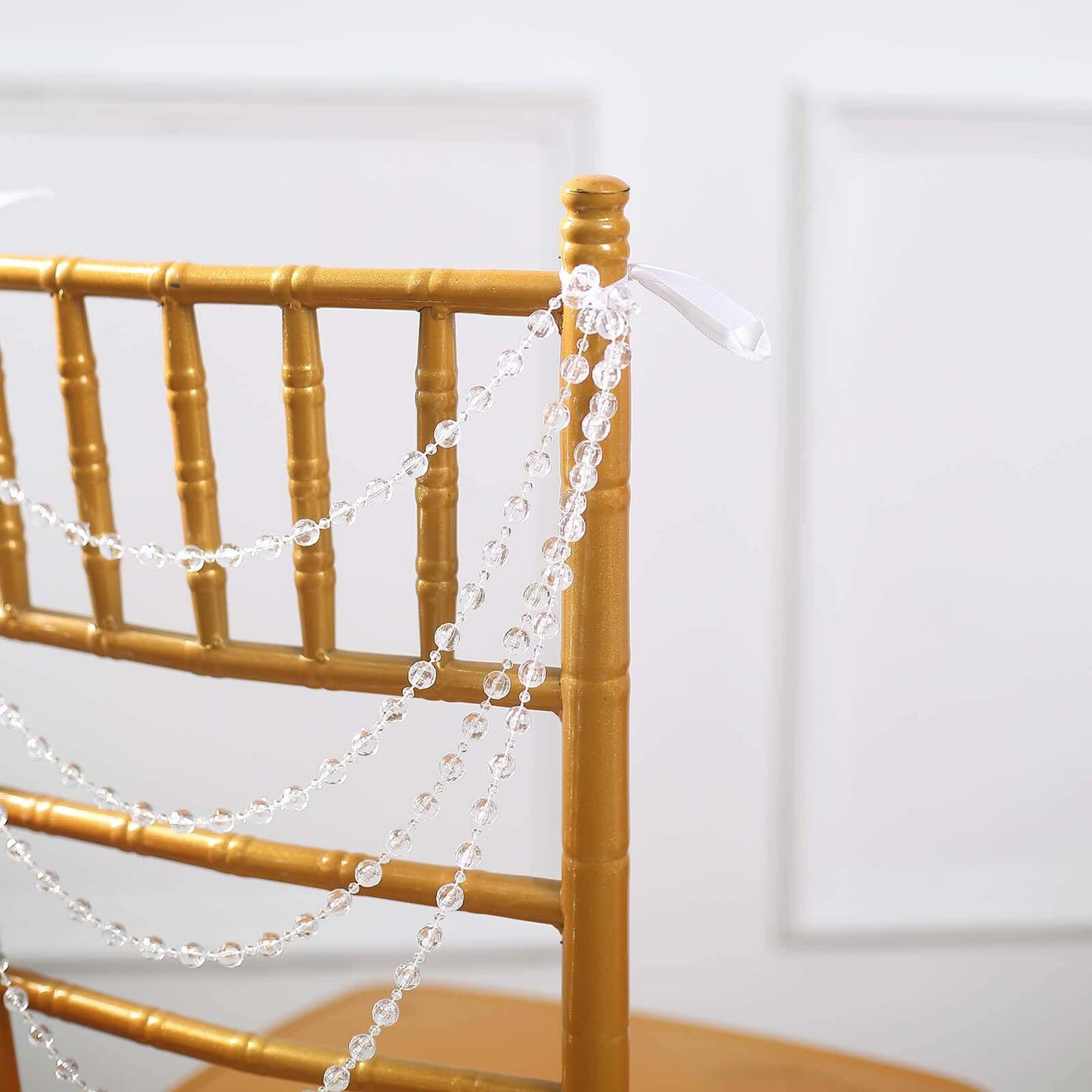 Faux Pearl Beaded 16" Chair Back Garland Sash Clear Gatsby-Inspired Style - Pre-Tied Chic Wedding Decor for Chiavari Chairs