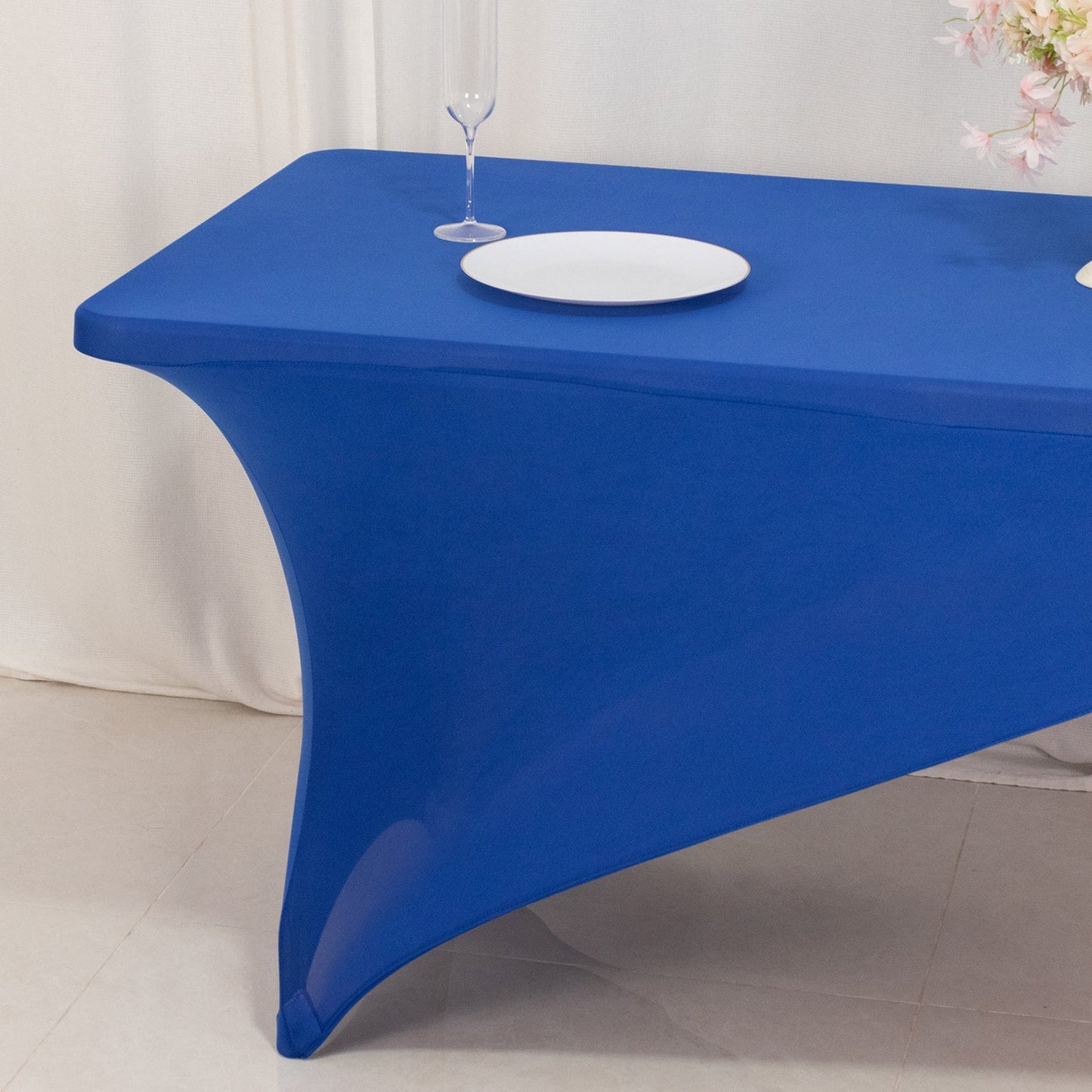 Stretch Spandex 72"x30" Rectangle Table Cover Royal Blue/Red Cross Over Design - Two-Piece Fitted Tablecloth with Elastic Foot Pockets