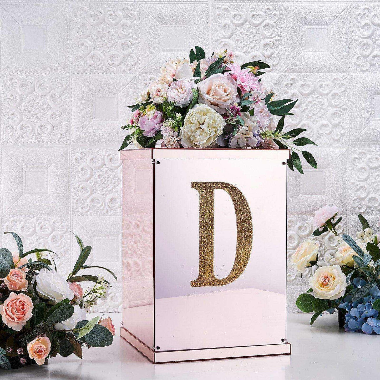 Decorative Rhinestone Alphabet "D" Letter Stickers, Glitter Adhesive Craft Letters Gold DIY Sparkle Embellishments 8"
