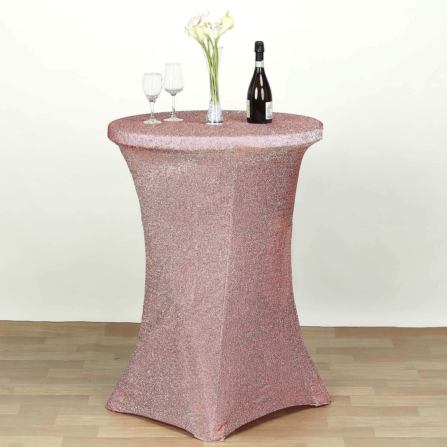 Metallic Spandex 36" Fitted Glitter Round Cocktail Table Cover Rose Gold - Stretch Fit for High Top Tables