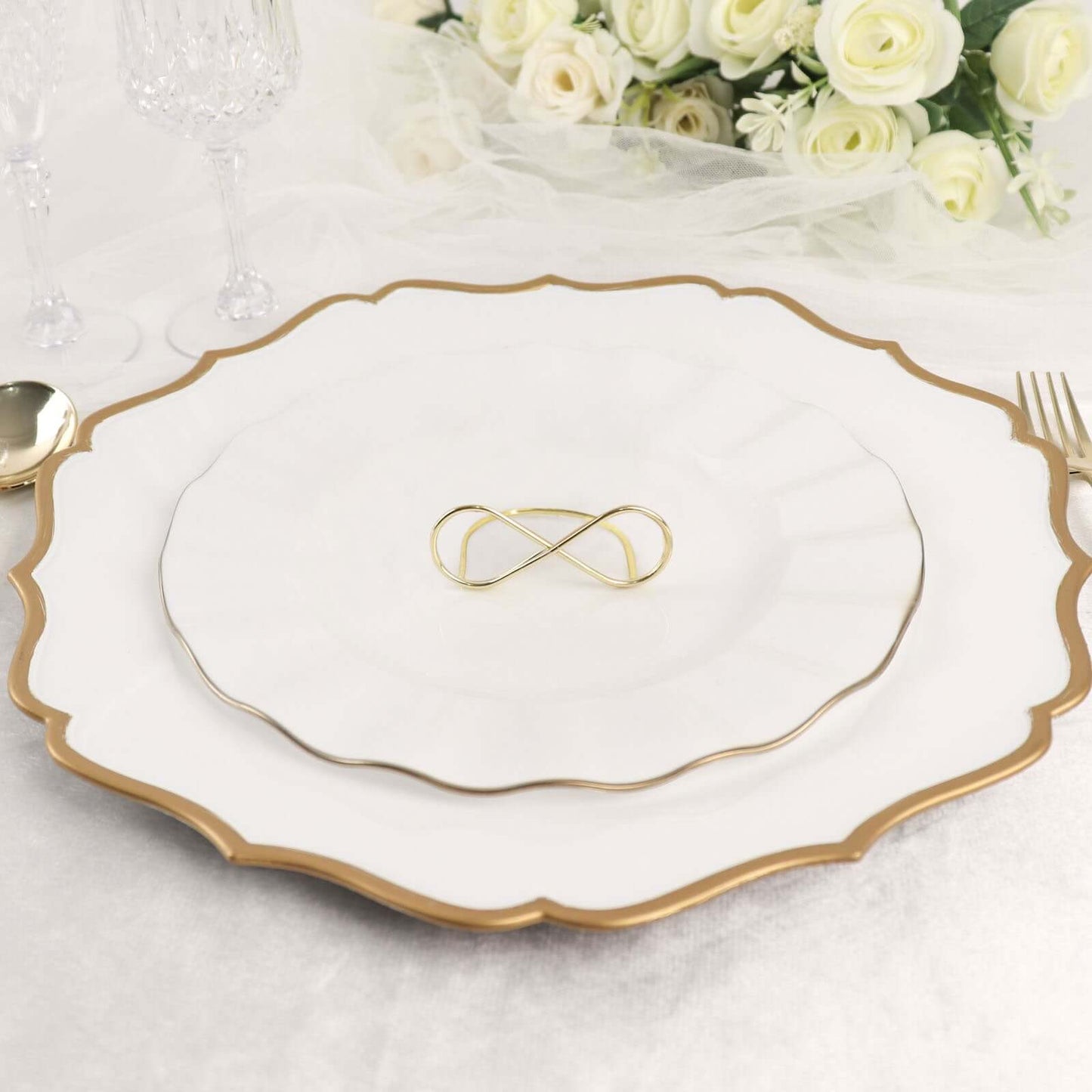 10-Pack Metal Card Holder Stands Infinity Design Gold - Table Number Stands and Wedding Place Card Menu Clips 3"